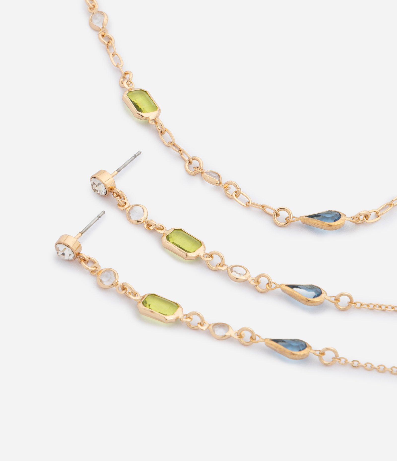 Conjunto de Colar Médio e Brincos com Enfeite de Pedras Dourado 1