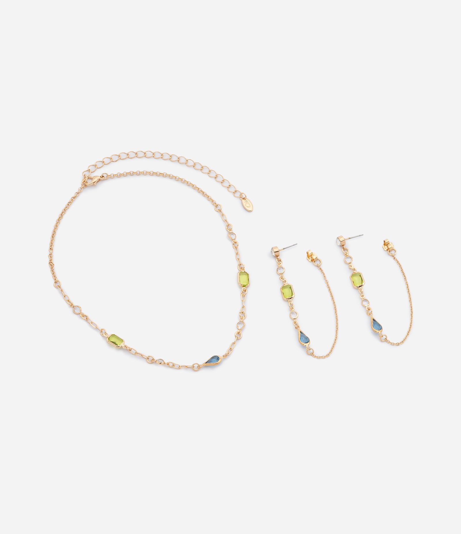 Conjunto de Colar Médio e Brincos com Enfeite de Pedras Dourado 2
