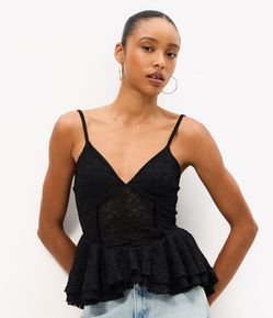 Body de Alcinha em Renda com Decote V e Detalhe Peplum na Cintura