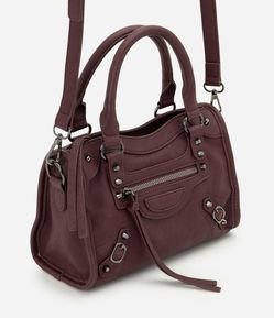 Bolsa Pequena Satchel com Detalhes Metálicos