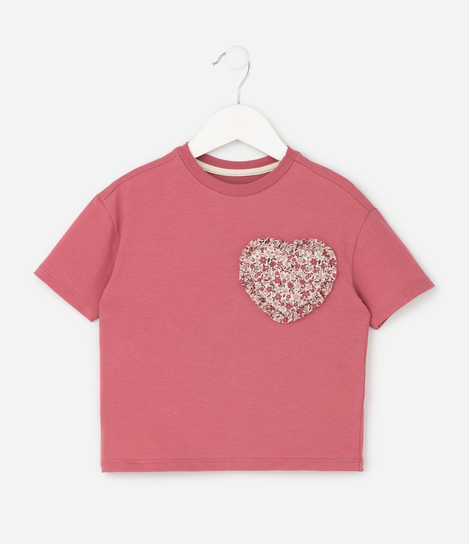 Camiseta Infantil em Algodão com Aplicação de Coração - Tam 1 a 6 Anos Rosa 2