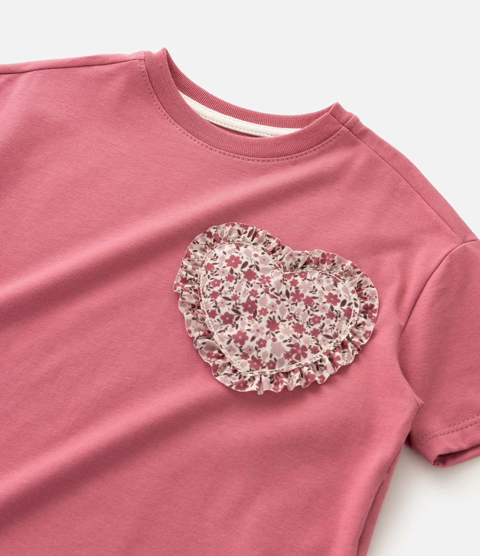 Camiseta Infantil em Algodão com Aplicação de Coração - Tam 1 a 6 Anos Rosa 5