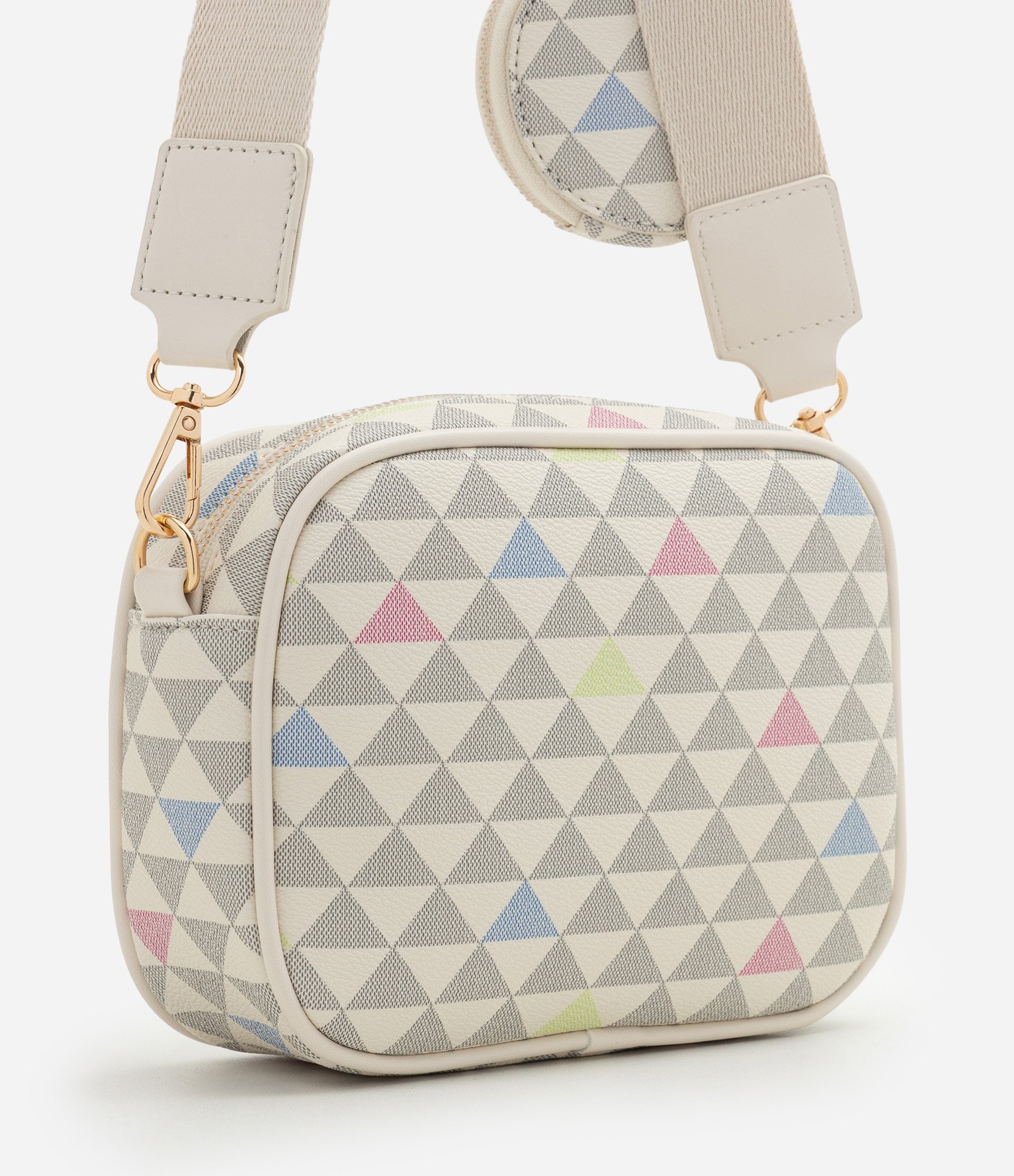 Bolsa Câmera Bag em PU com Porta Moedas e Estampa Triângulos Off White 3