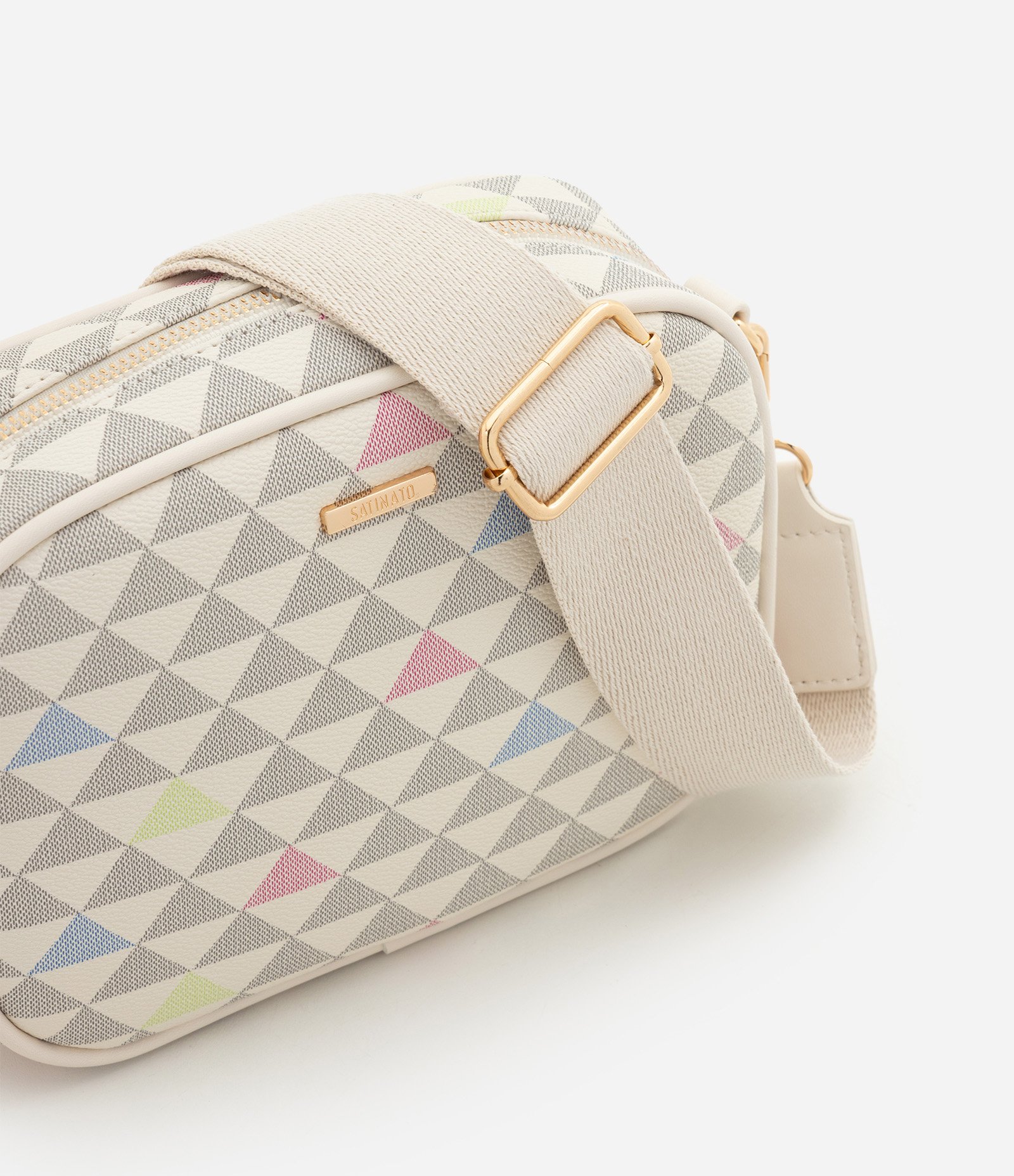 Bolsa Câmera Bag em PU com Porta Moedas e Estampa Triângulos Off White 4