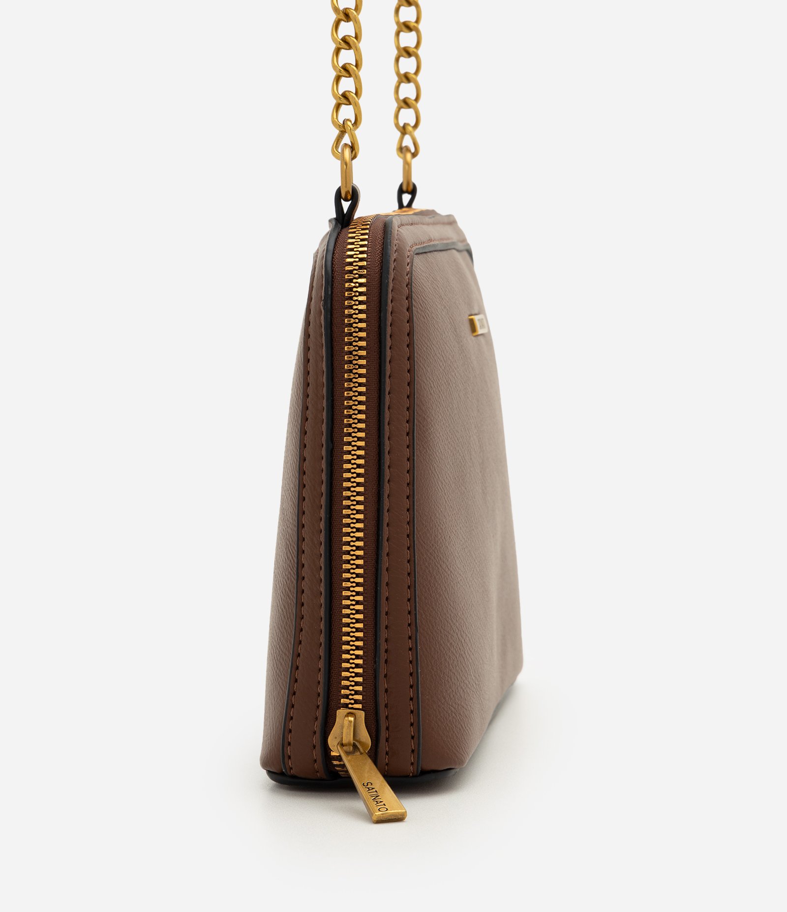 Bolsa Transversal Média em PU com Alça Corrente Marrom 2