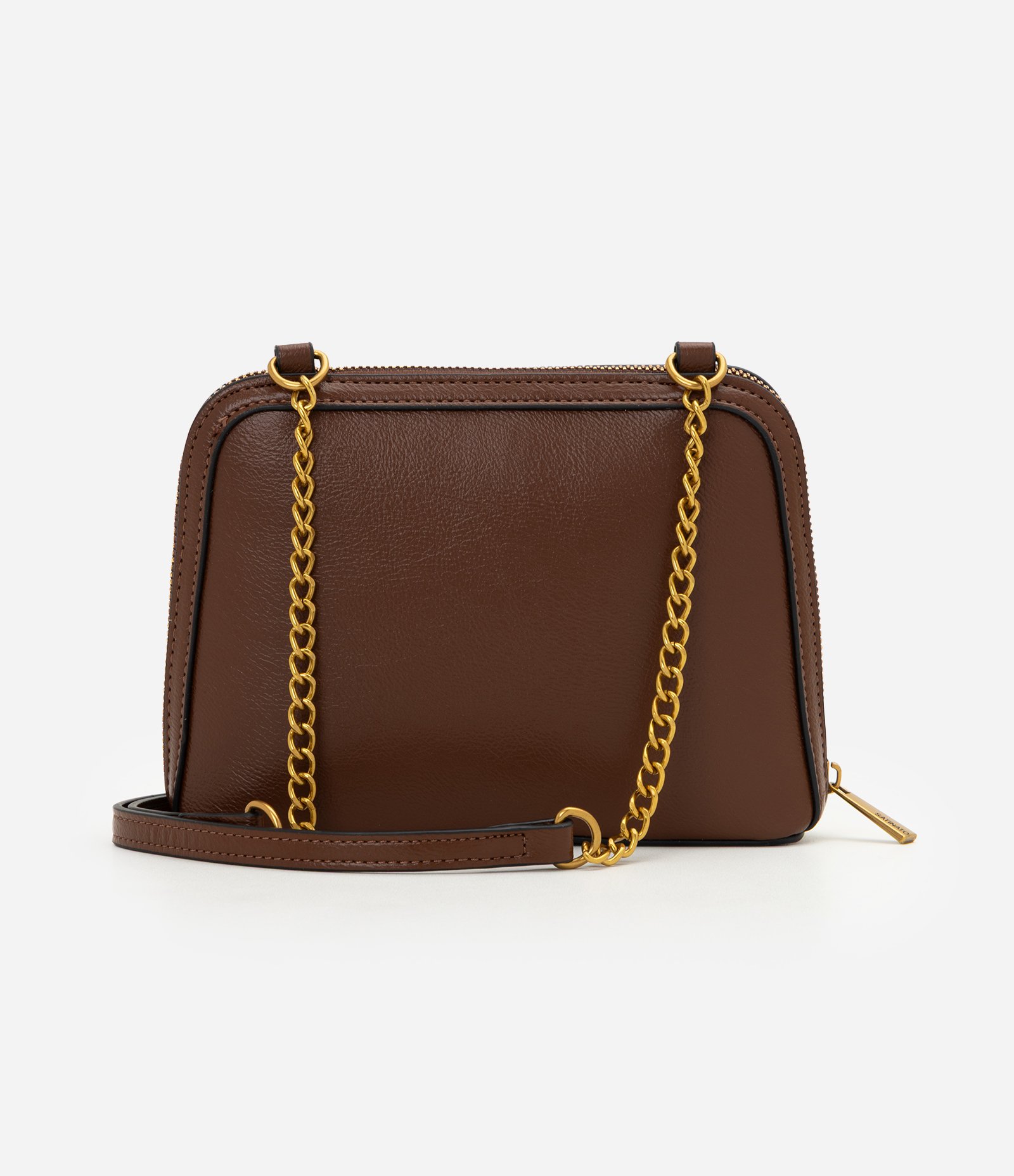 Bolsa Transversal Média em PU com Alça Corrente Marrom 3