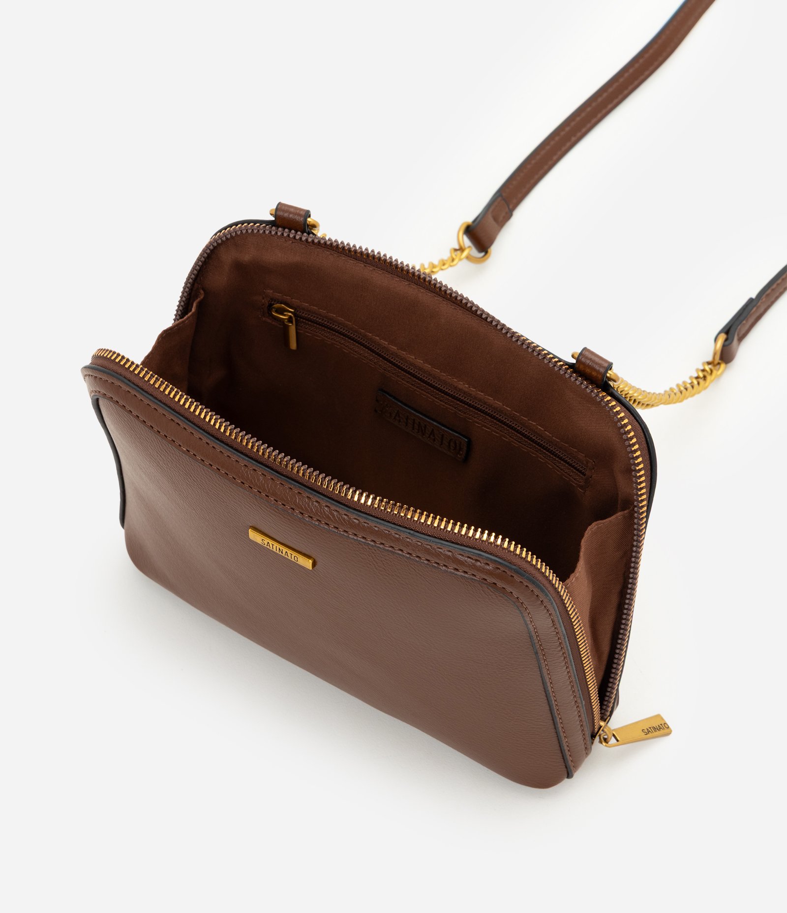 Bolsa Transversal Média em PU com Alça Corrente Marrom 4