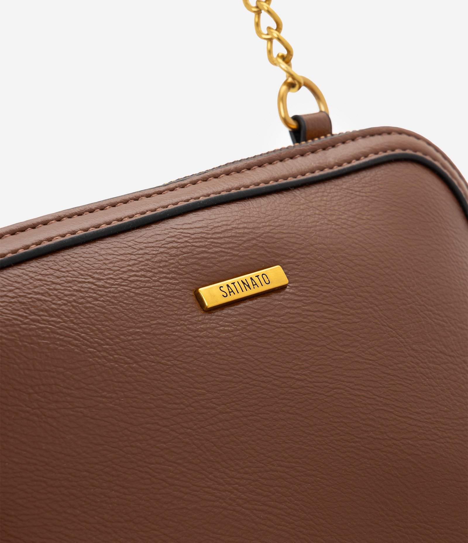 Bolsa Transversal Média em PU com Alça Corrente Marrom 5