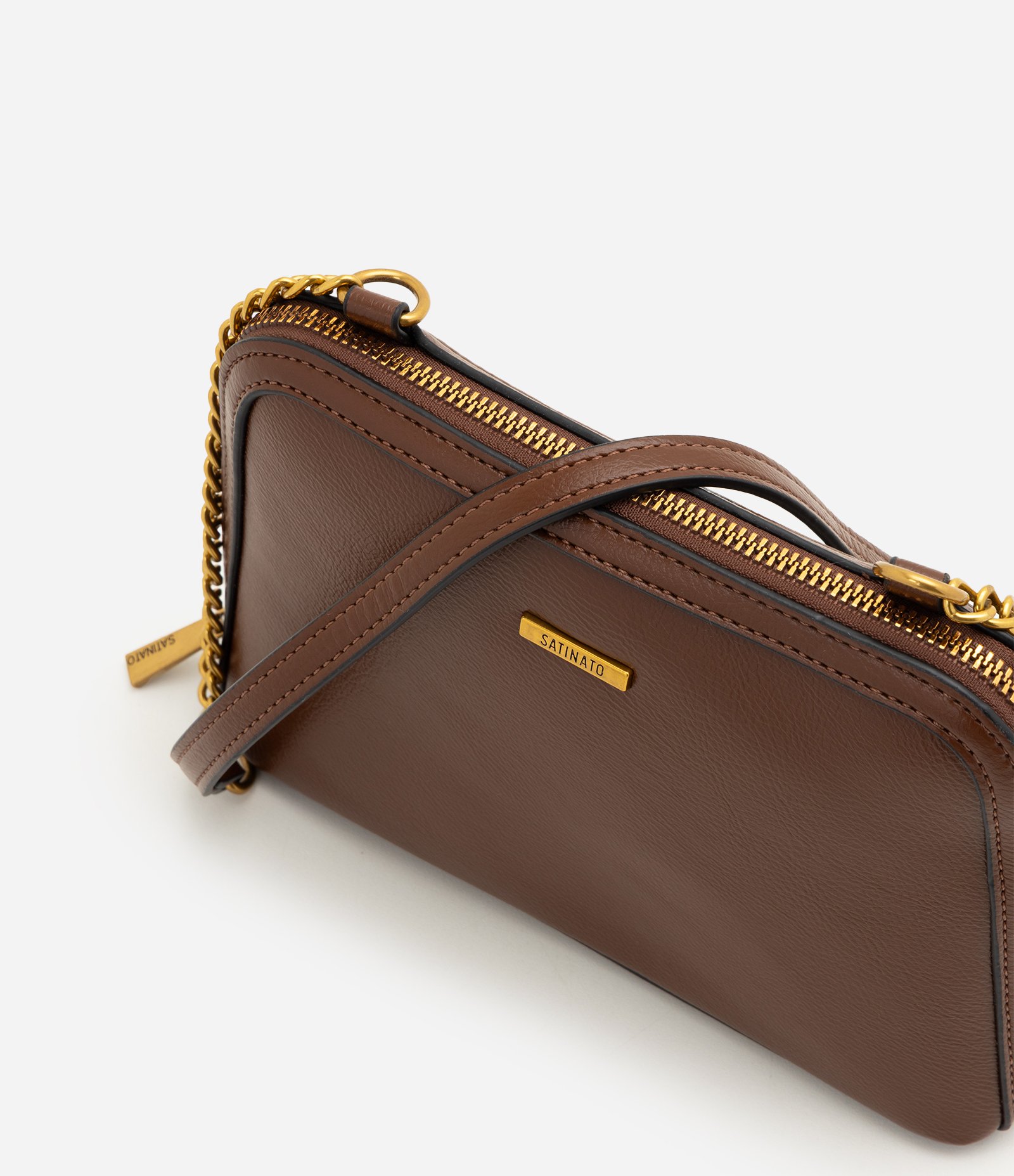 Bolsa Transversal Média em PU com Alça Corrente Marrom 6