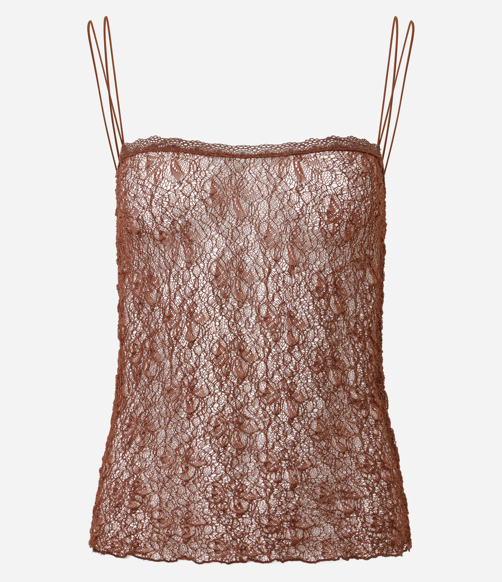 Blusa de Alcinha Dupla em Renda Texturizada Marrom 1