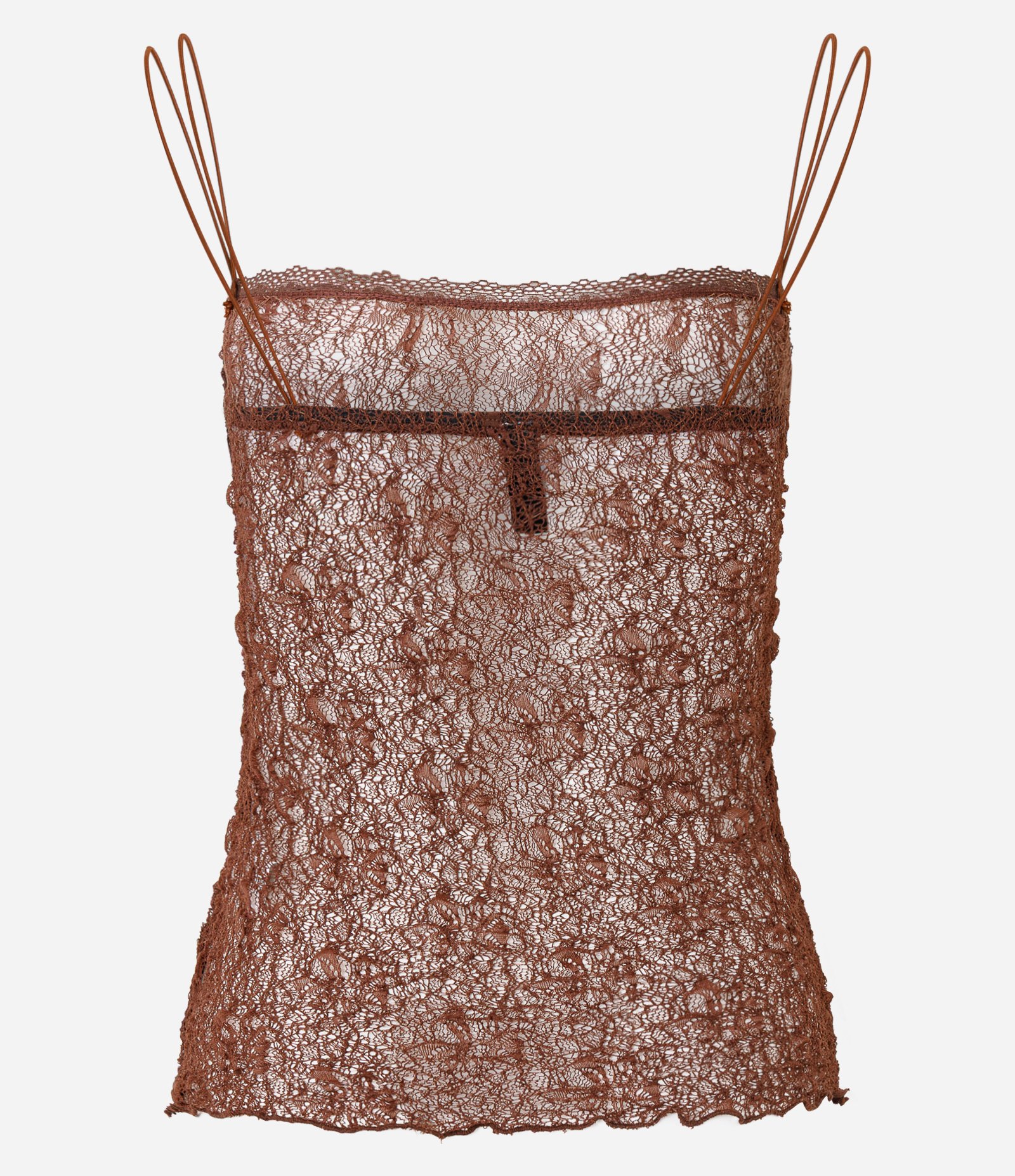 Blusa de Alcinha Dupla em Renda Texturizada Marrom 3