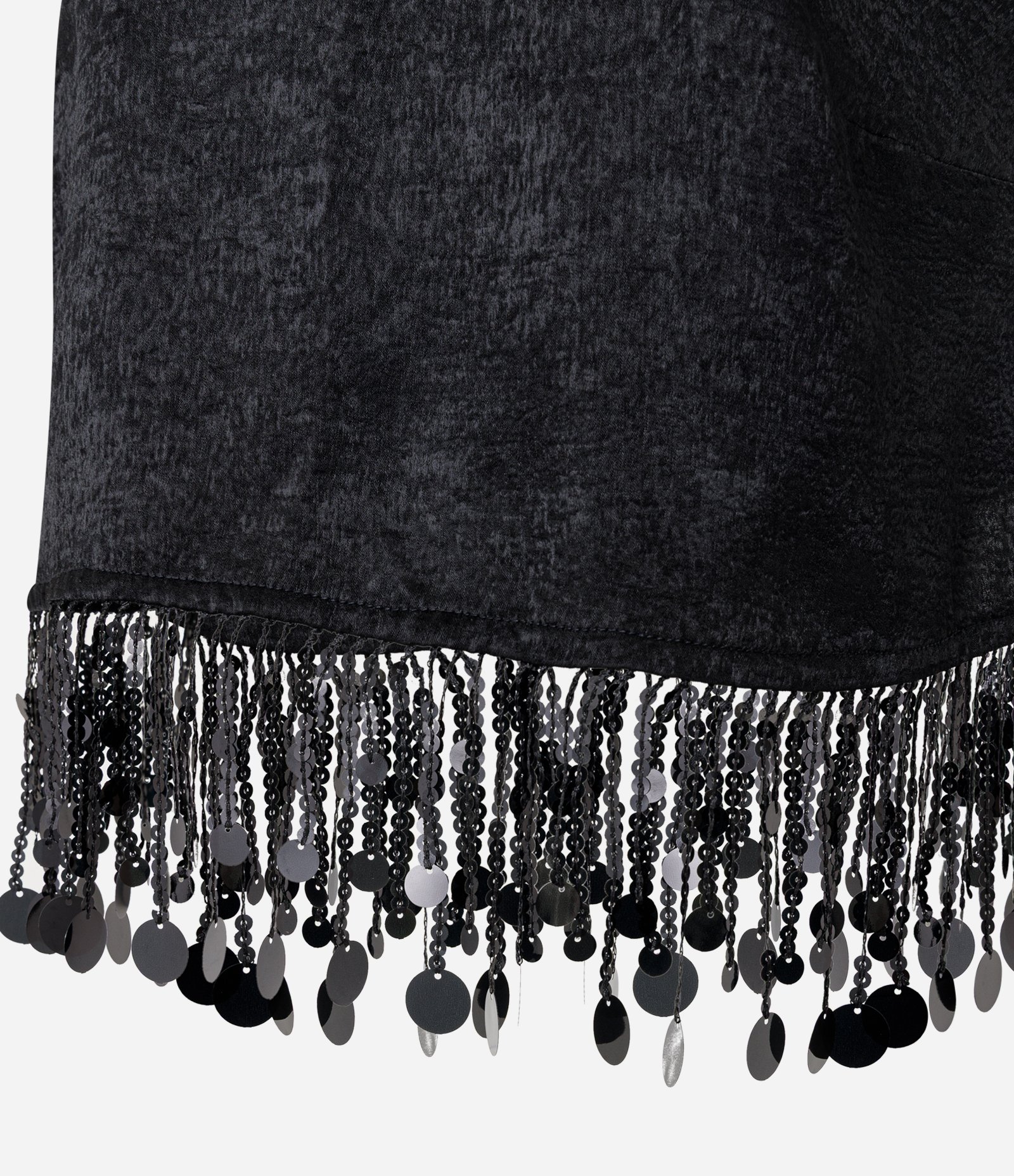 Blusa em Cetim com Alças para Amarração e Franjas de Lantejoulas Preto 6