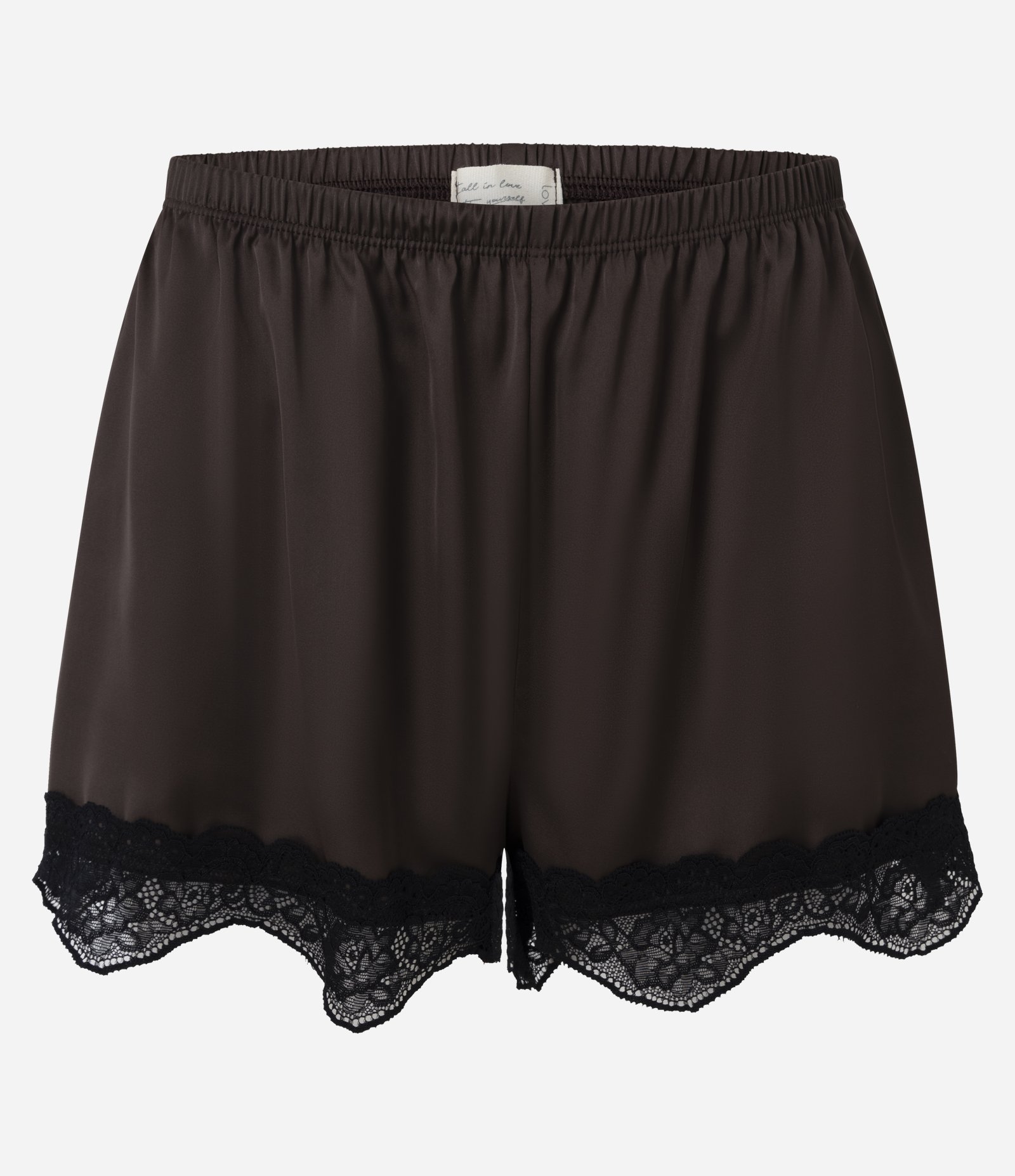 Short de Pijama em Cetim com Renda na Barra Marrom 1