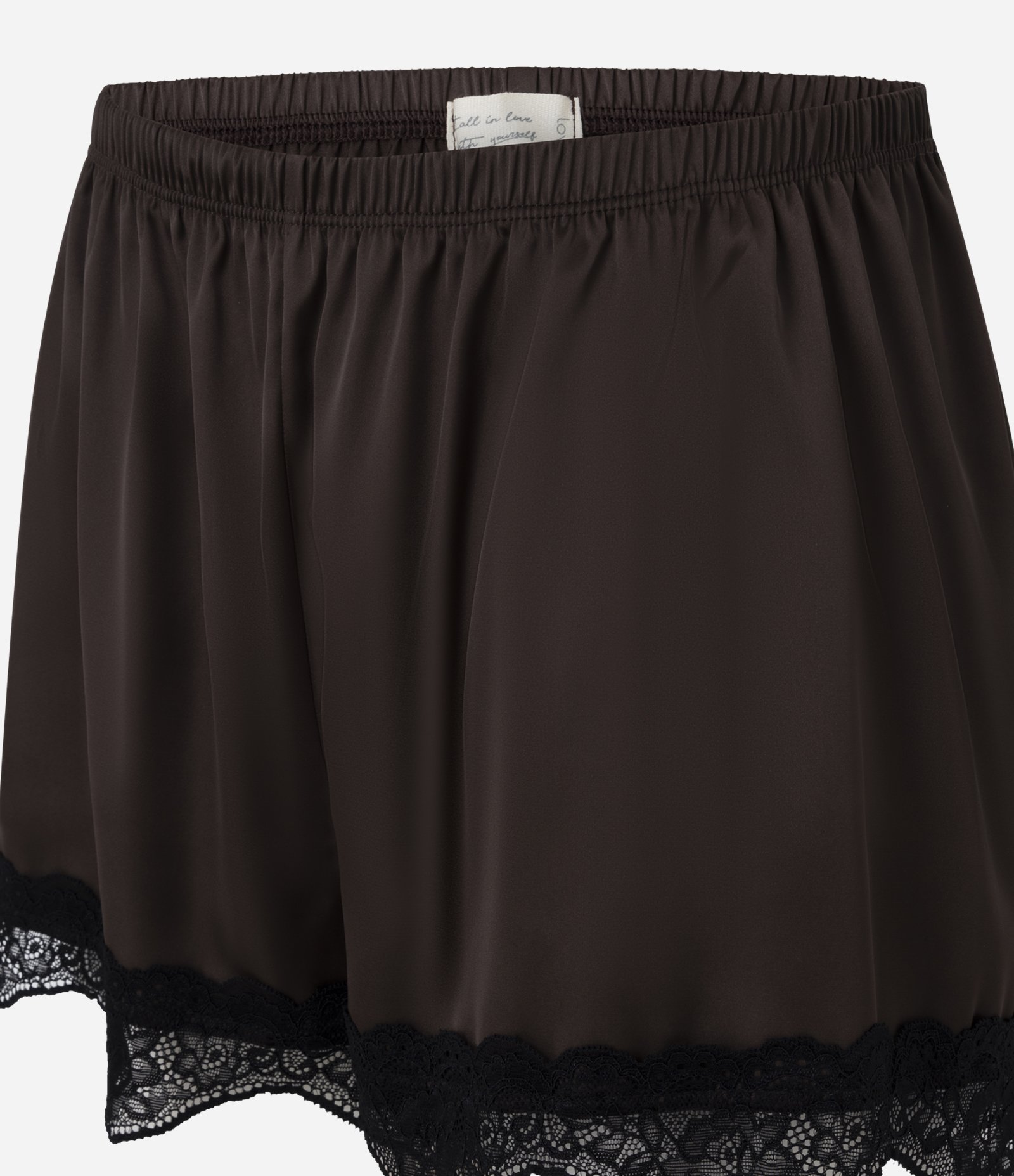 Short de Pijama em Cetim com Renda na Barra Marrom 2