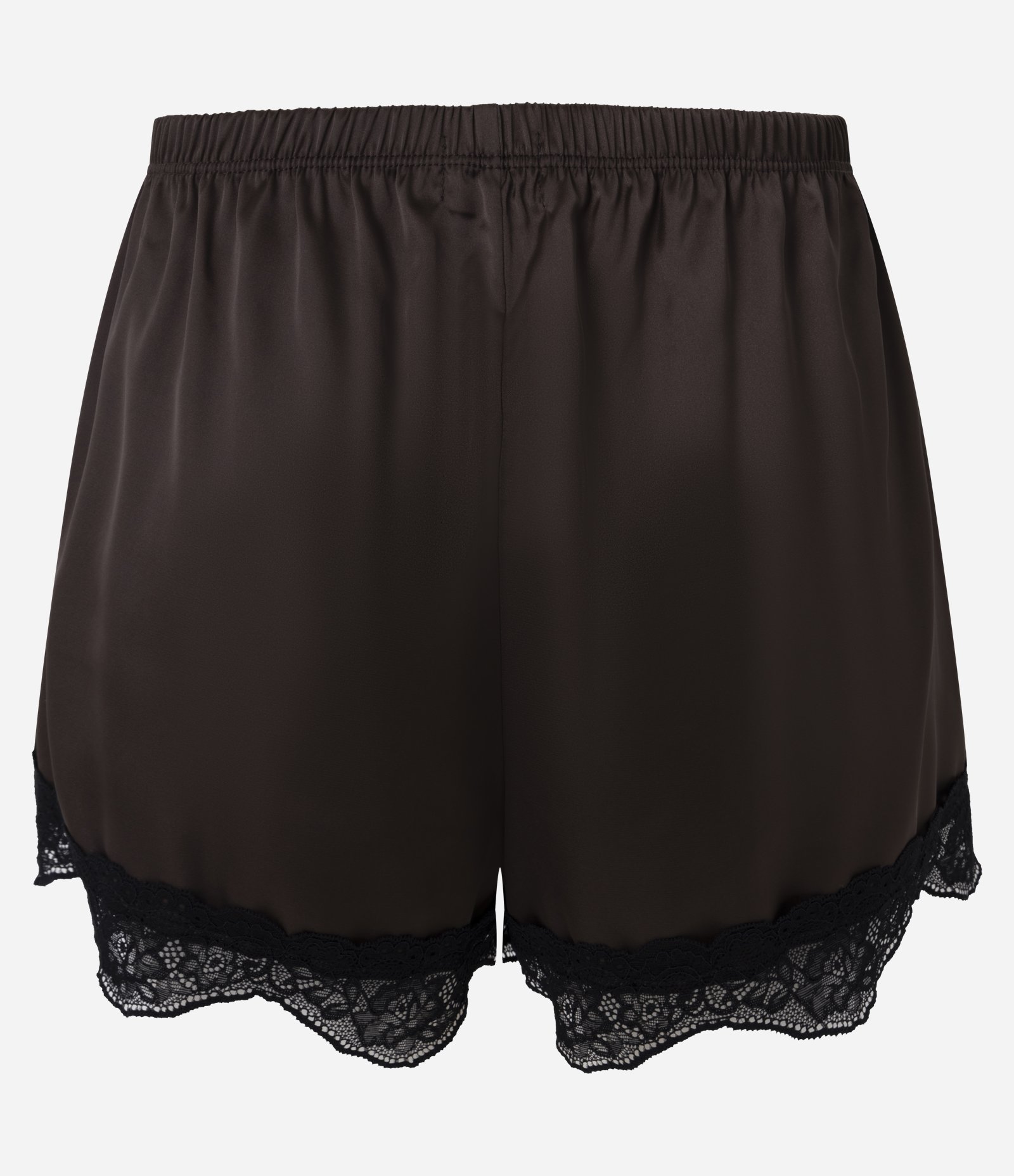 Short de Pijama em Cetim com Renda na Barra Marrom 3