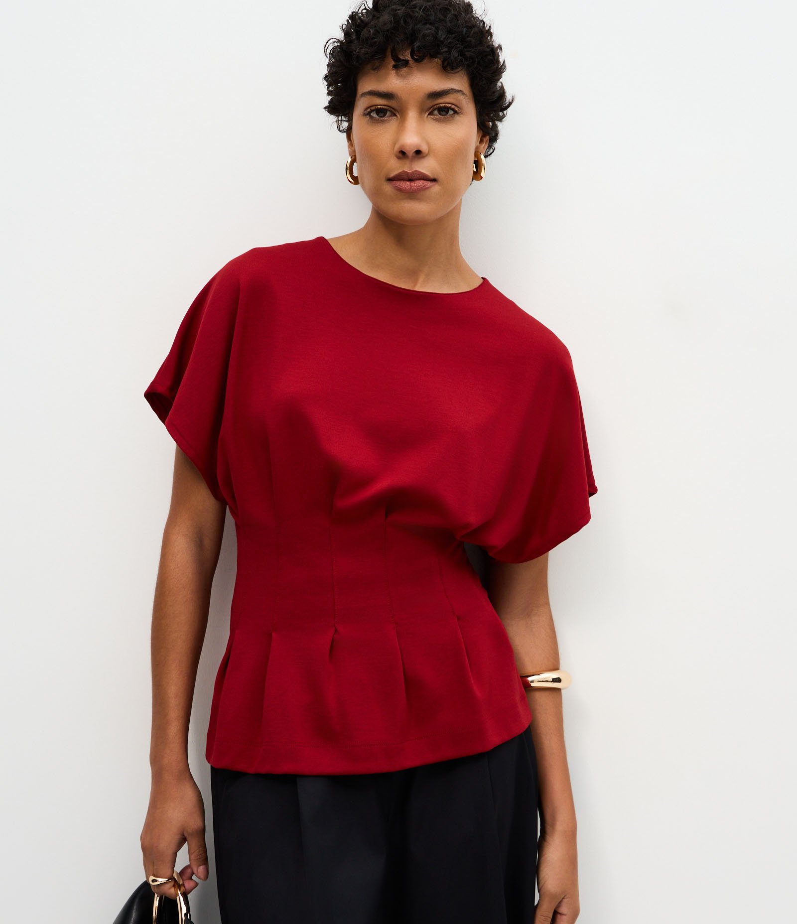 Blusa Peplum Estruturada com Pregas Frontais Vermelho 1