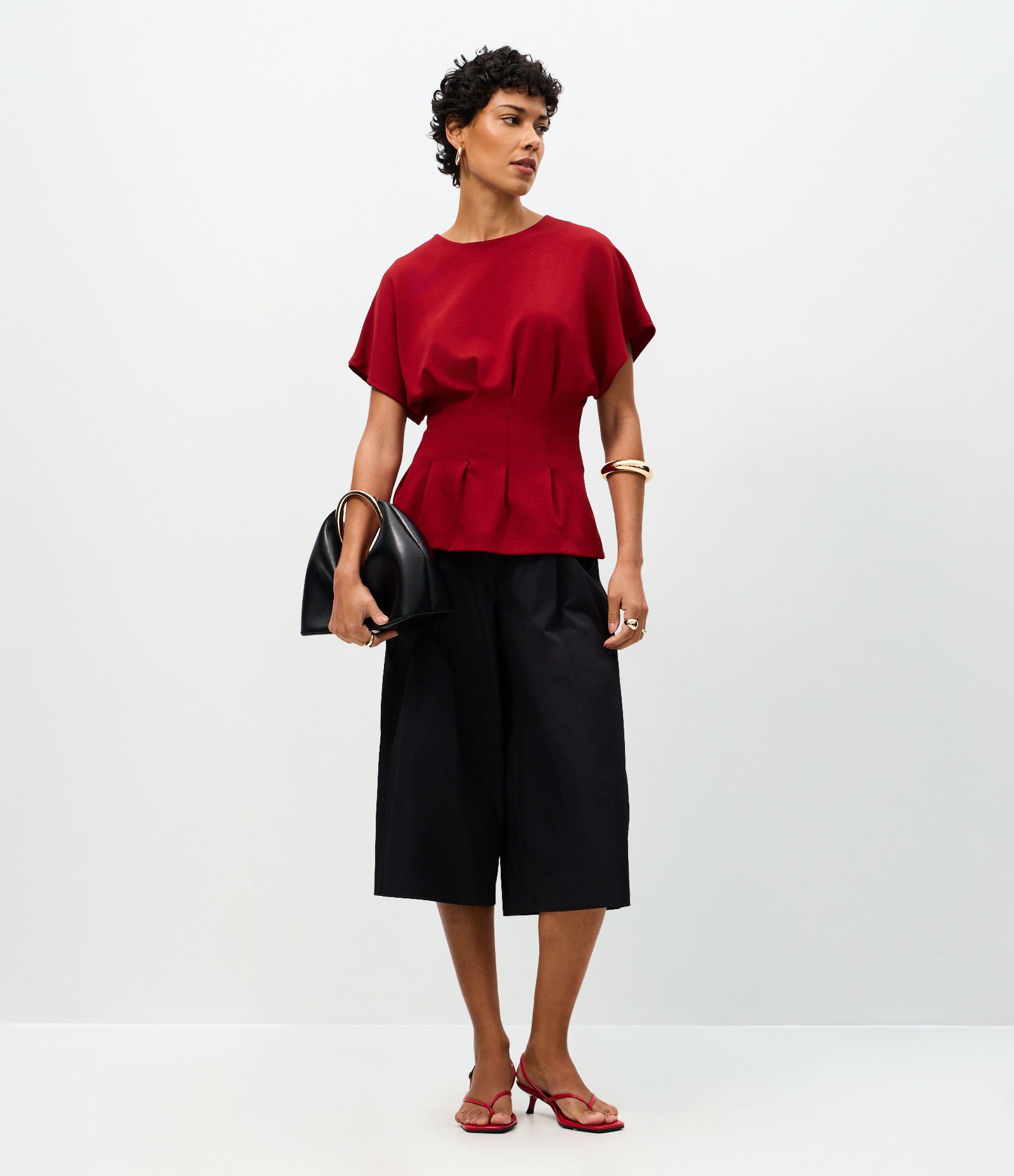 Blusa Peplum Estruturada com Pregas Frontais Vermelho 2