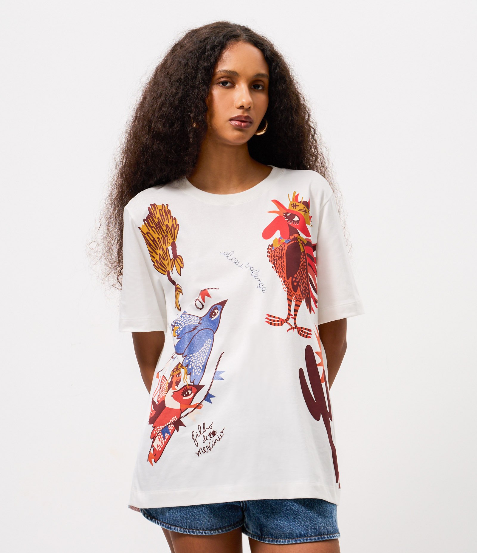 Camiseta em Algodão com Estampa Alceu Valença e Recorte Vazado nas Costas Branco 1