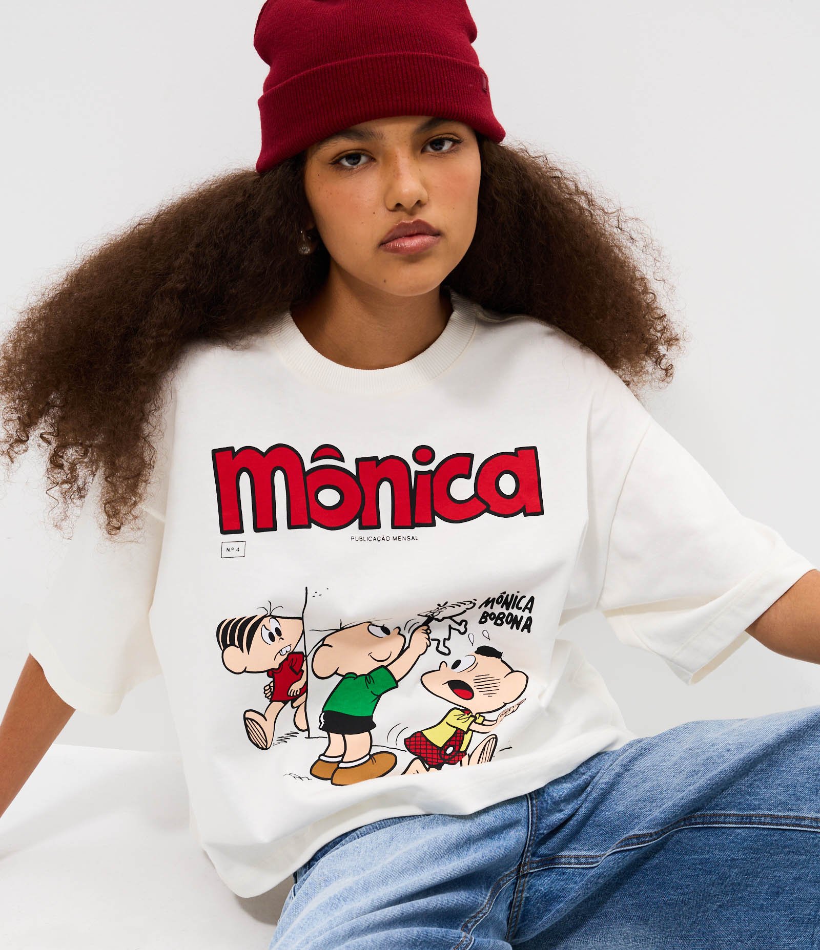 Camiseta Boxy em Algodão com Turma da Mônica Estampada Branco 1
