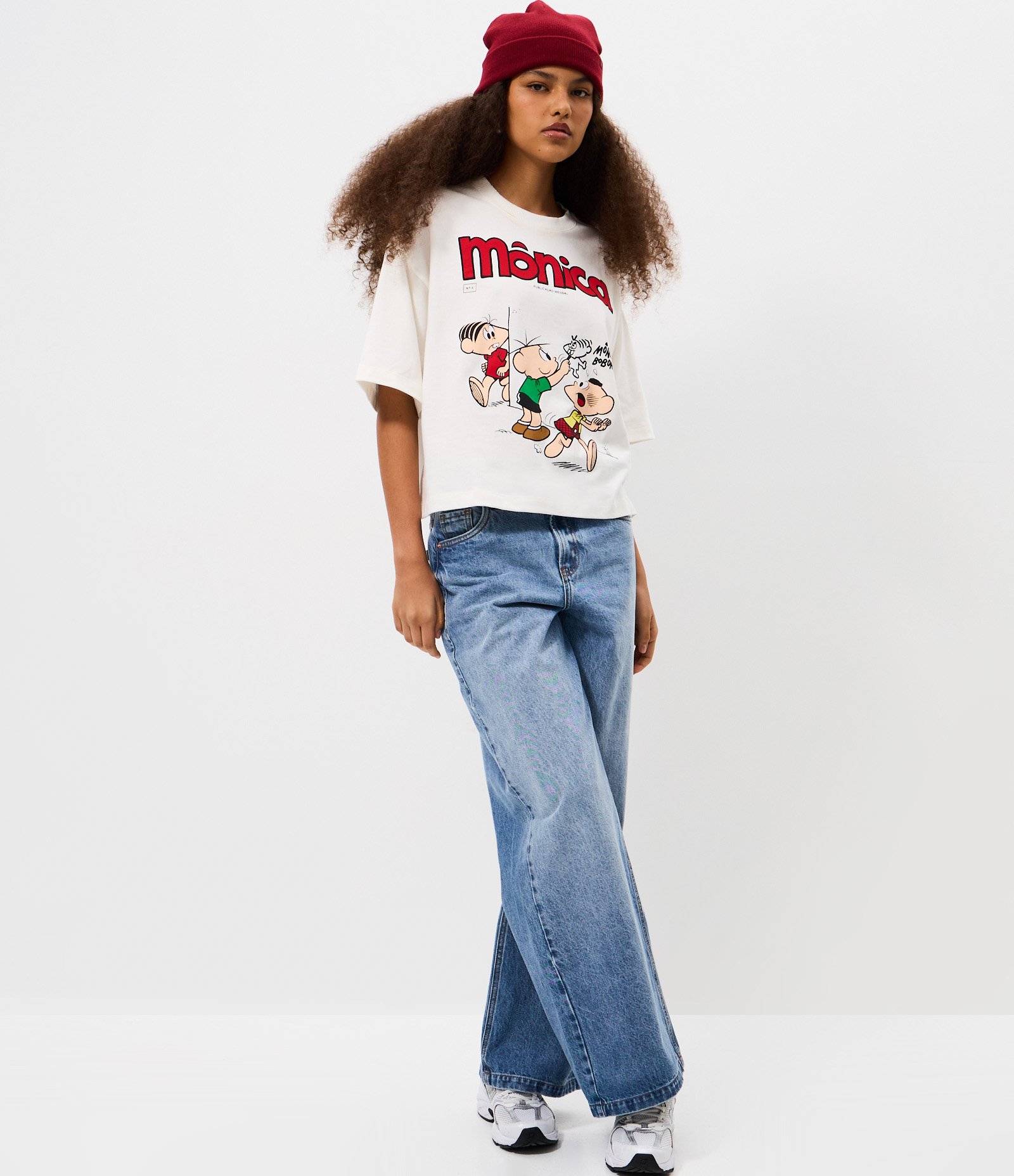 Camiseta Boxy em Algodão com Turma da Mônica Estampada Branco 2