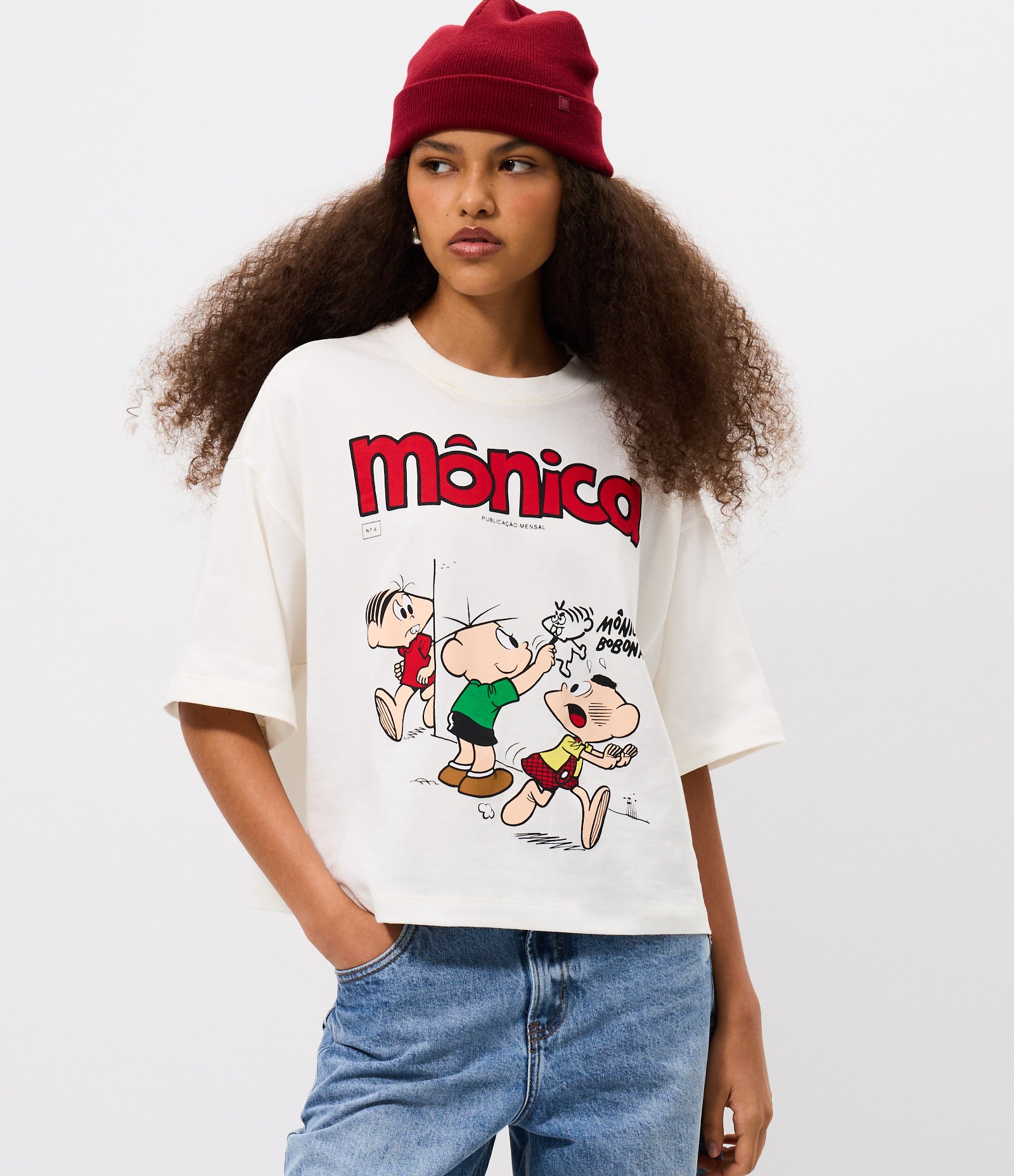 Camiseta Boxy em Algodão com Turma da Mônica Estampada Branco 3