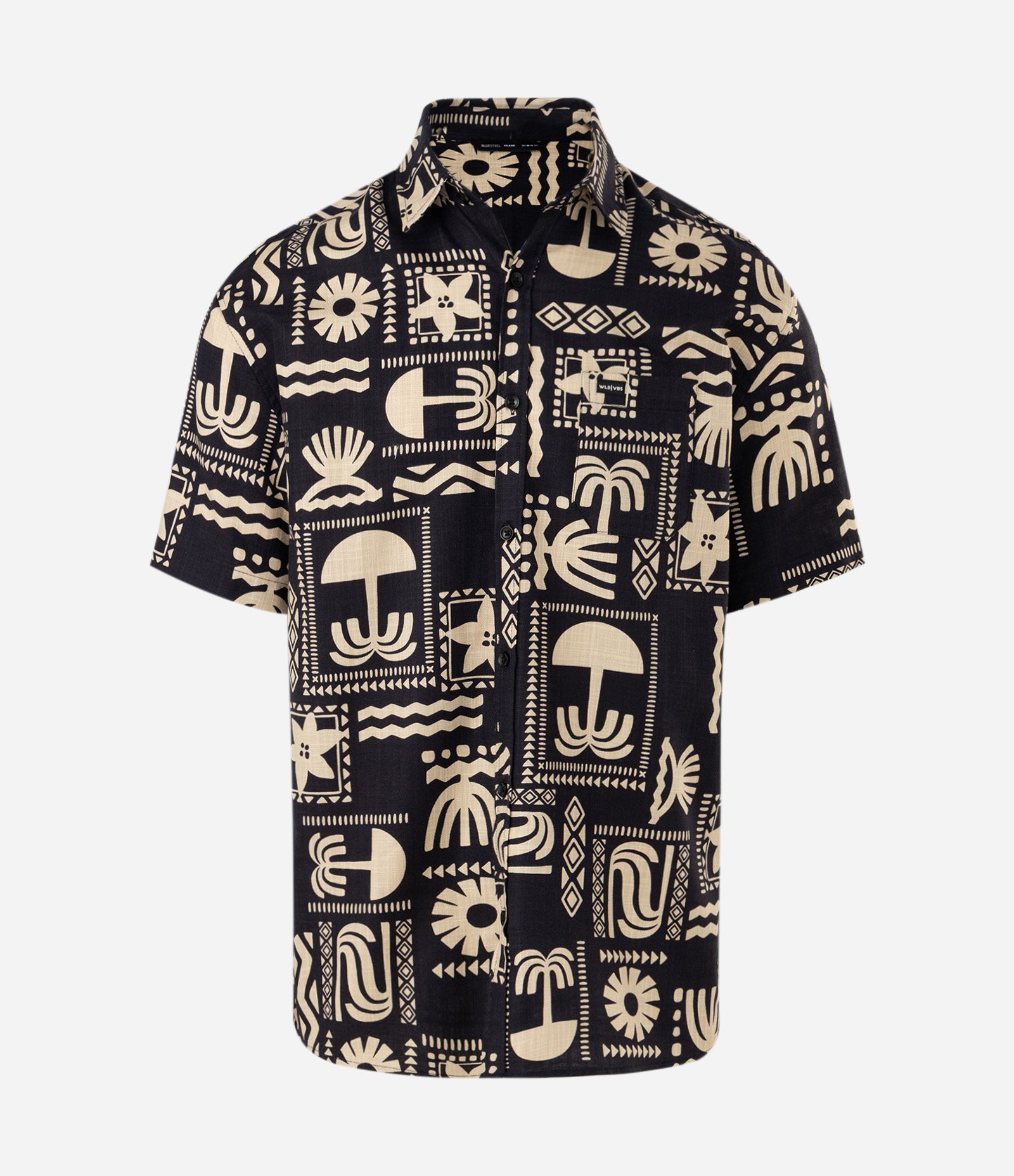 Camisa Relaxed em Algodão Texturizado com Estampa Abstrata Preto 5