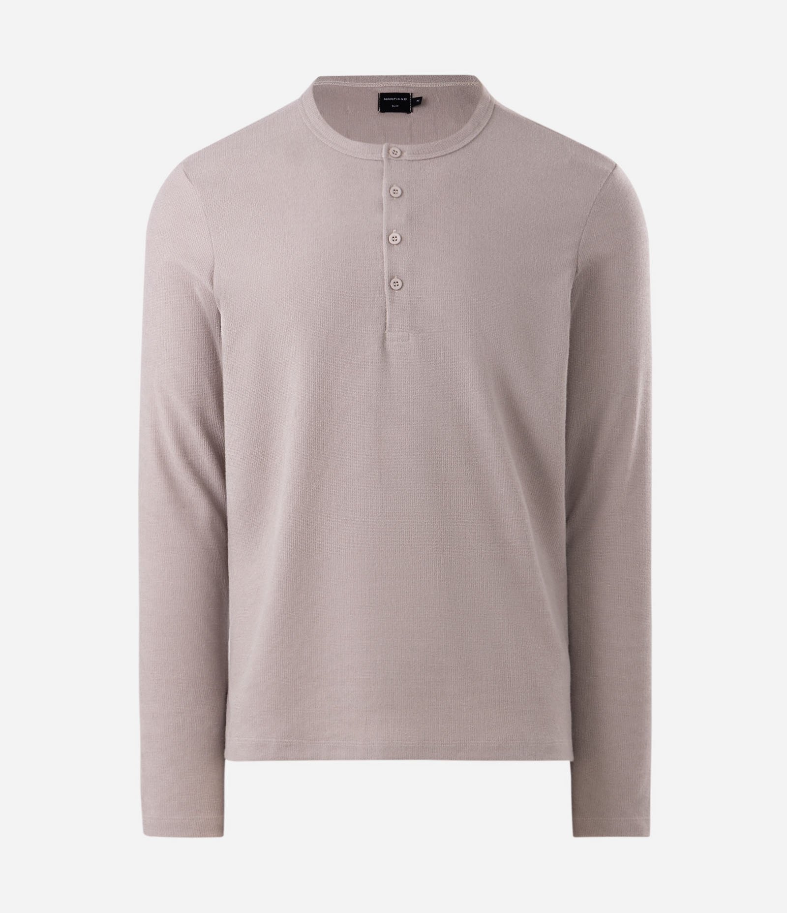 Camiseta Henley com Manga Longa e Texturização Bege 1