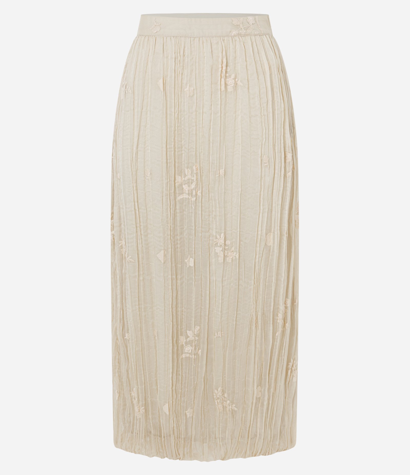 Saia Longa em Chiffon com Bordados Florais Bege 1