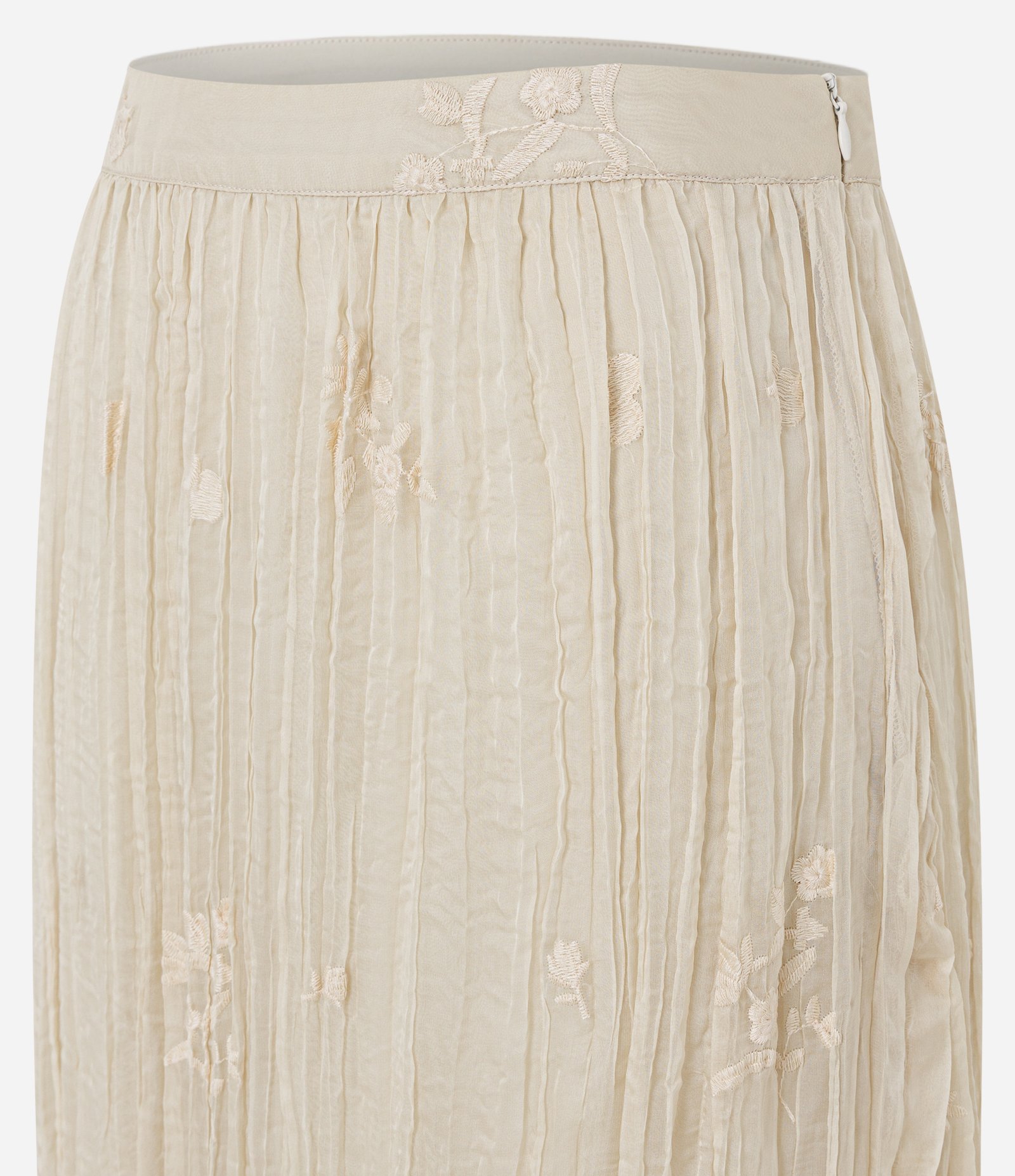 Saia Longa em Chiffon com Bordados Florais Bege 2