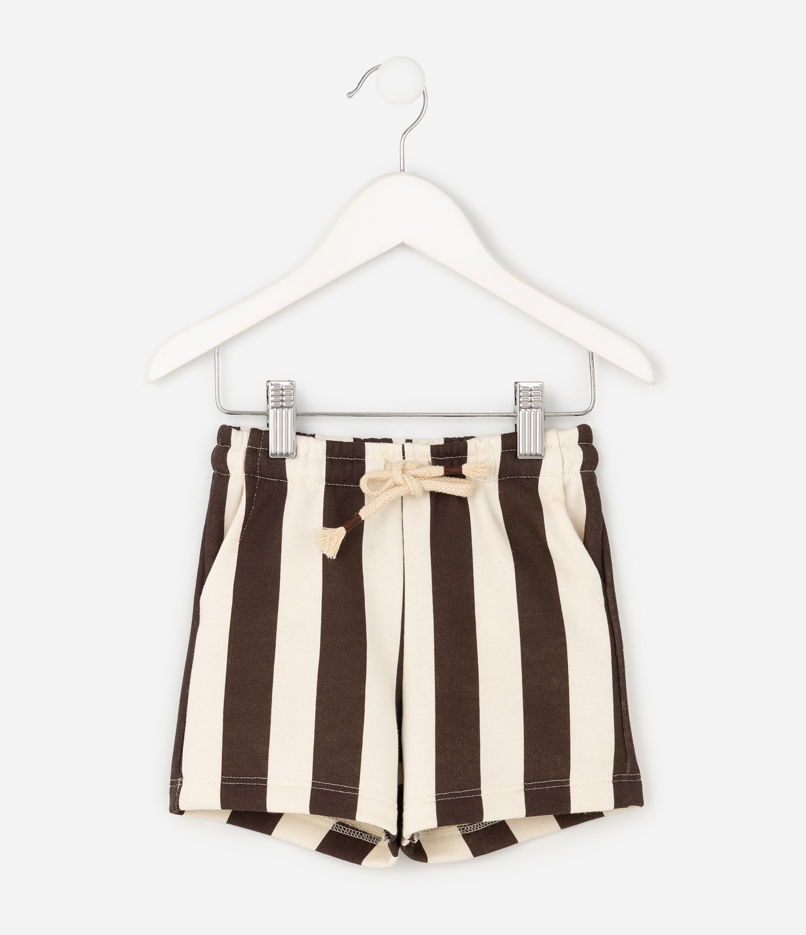 Bermuda Infantil Listrada em Cotton com Cordão – Tam 1 a 6 Anos Bege/Marrom 1