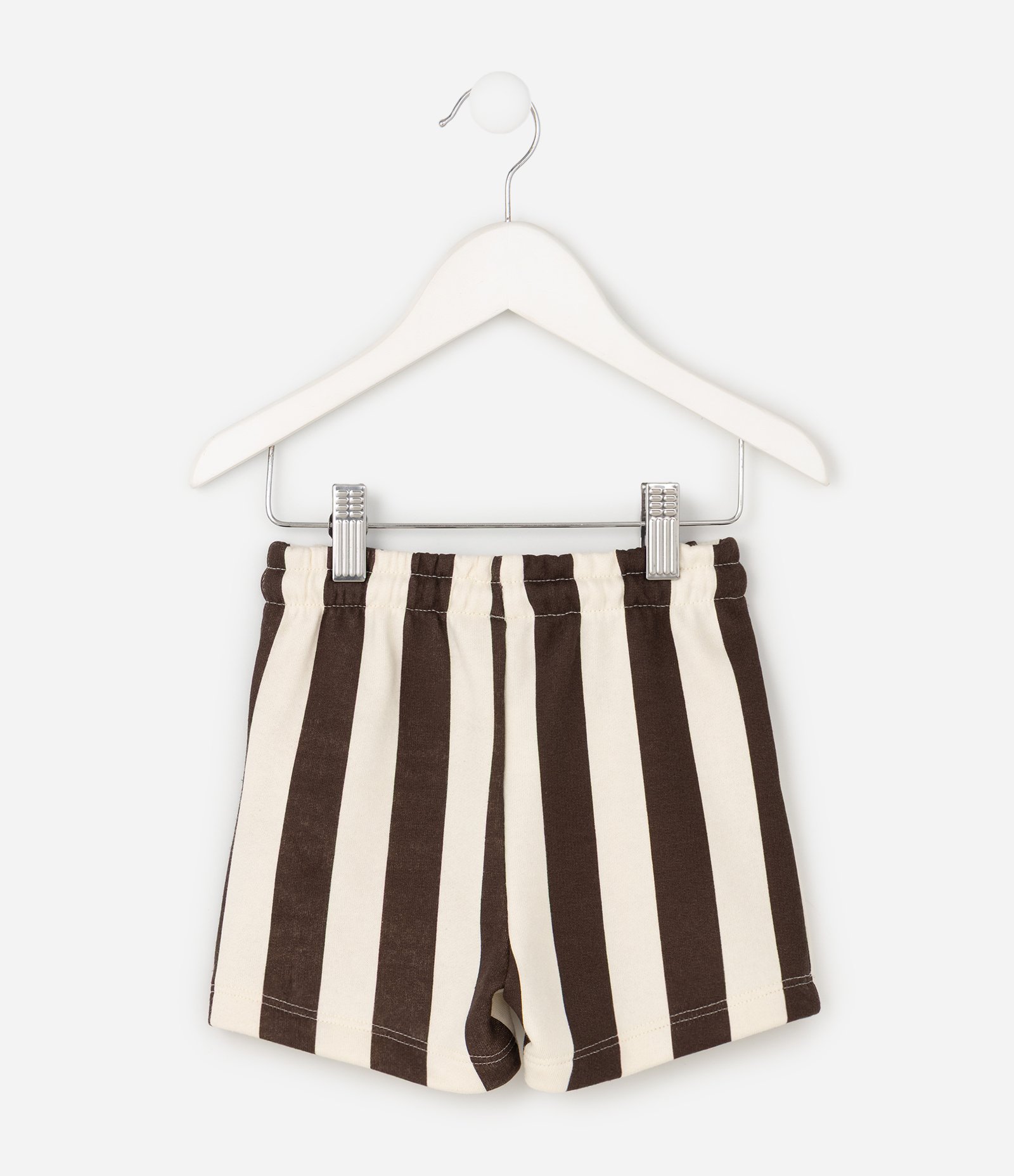 Bermuda Infantil Listrada em Cotton com Cordão – Tam 1 a 6 Anos Bege/Marrom 2