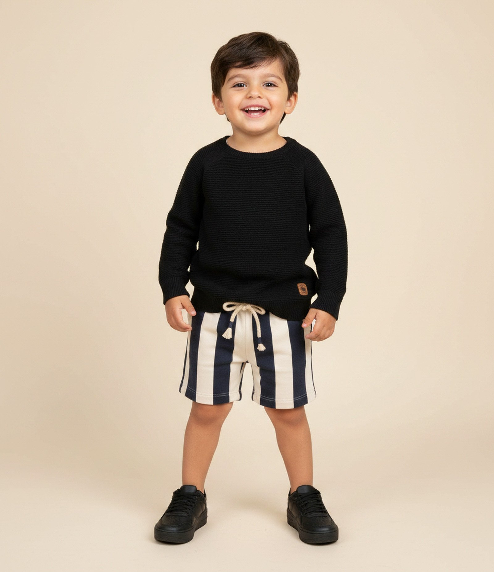 Bermuda Infantil Listrada em Cotton com Cordão – Tam 1 a 6 Anos Branco/Azul 1