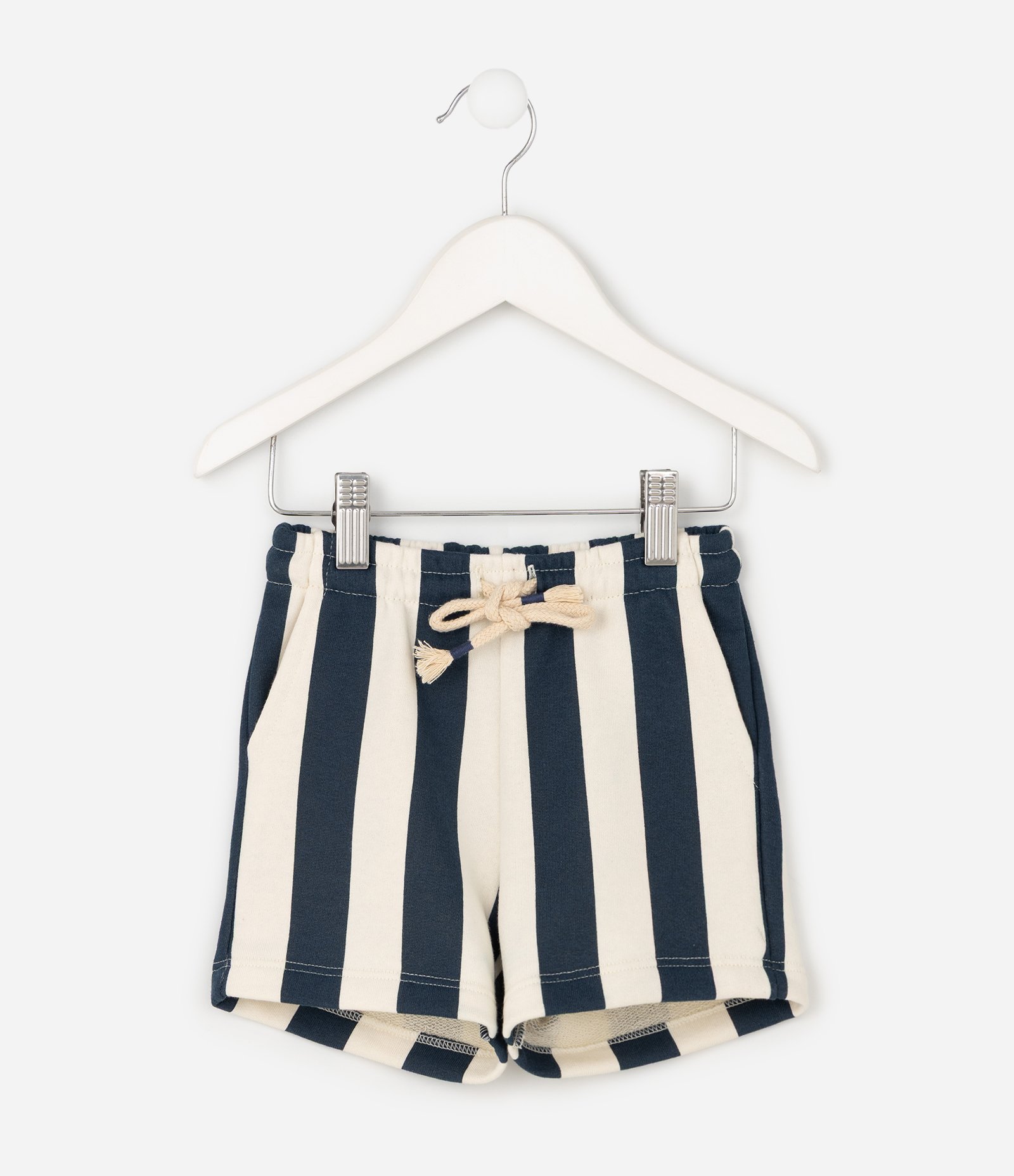 Bermuda Infantil Listrada em Cotton com Cordão – Tam 1 a 6 Anos Branco/Azul 2