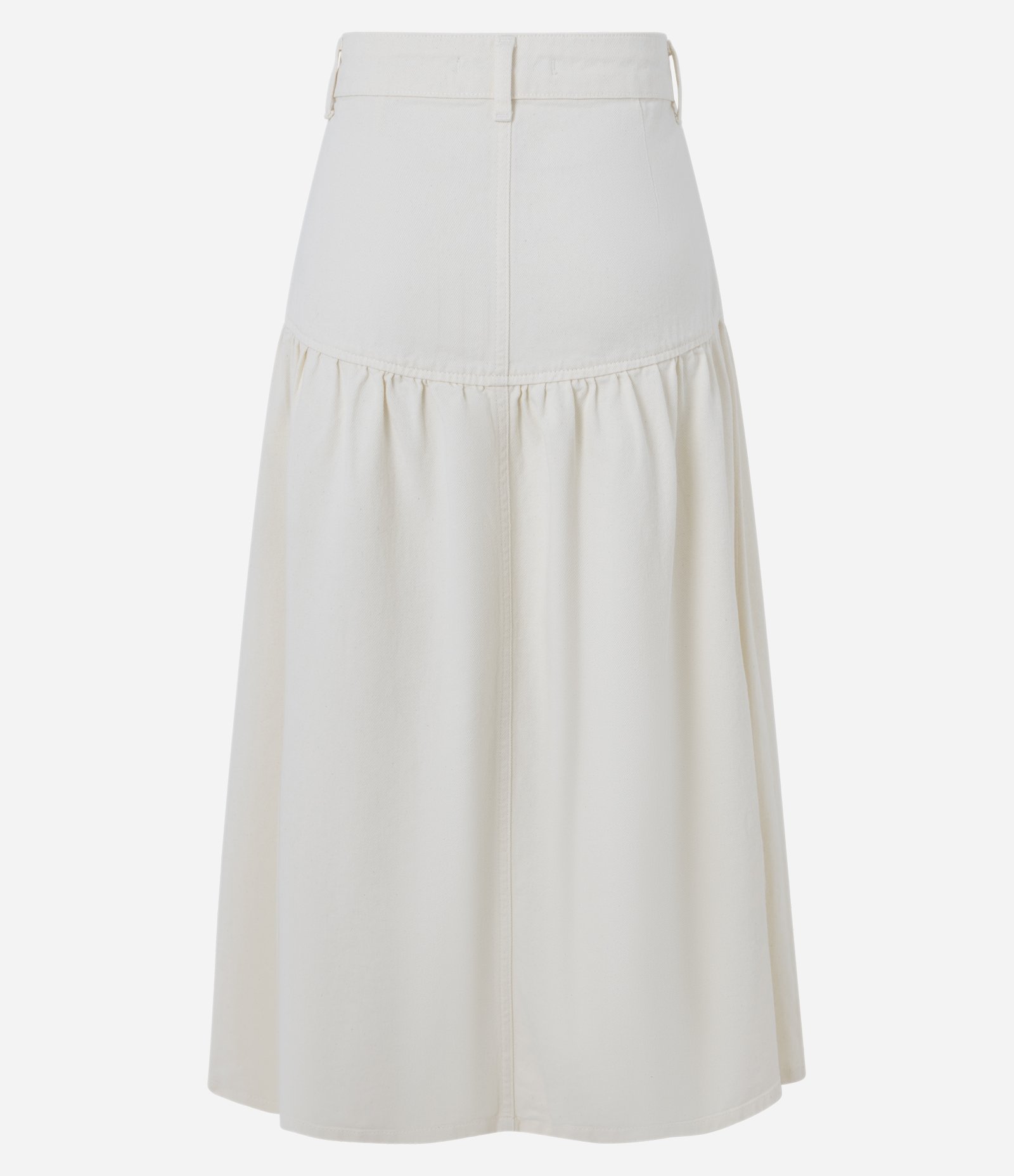 Saia Midi em Sarja com Recorte e Franzido Branco 6
