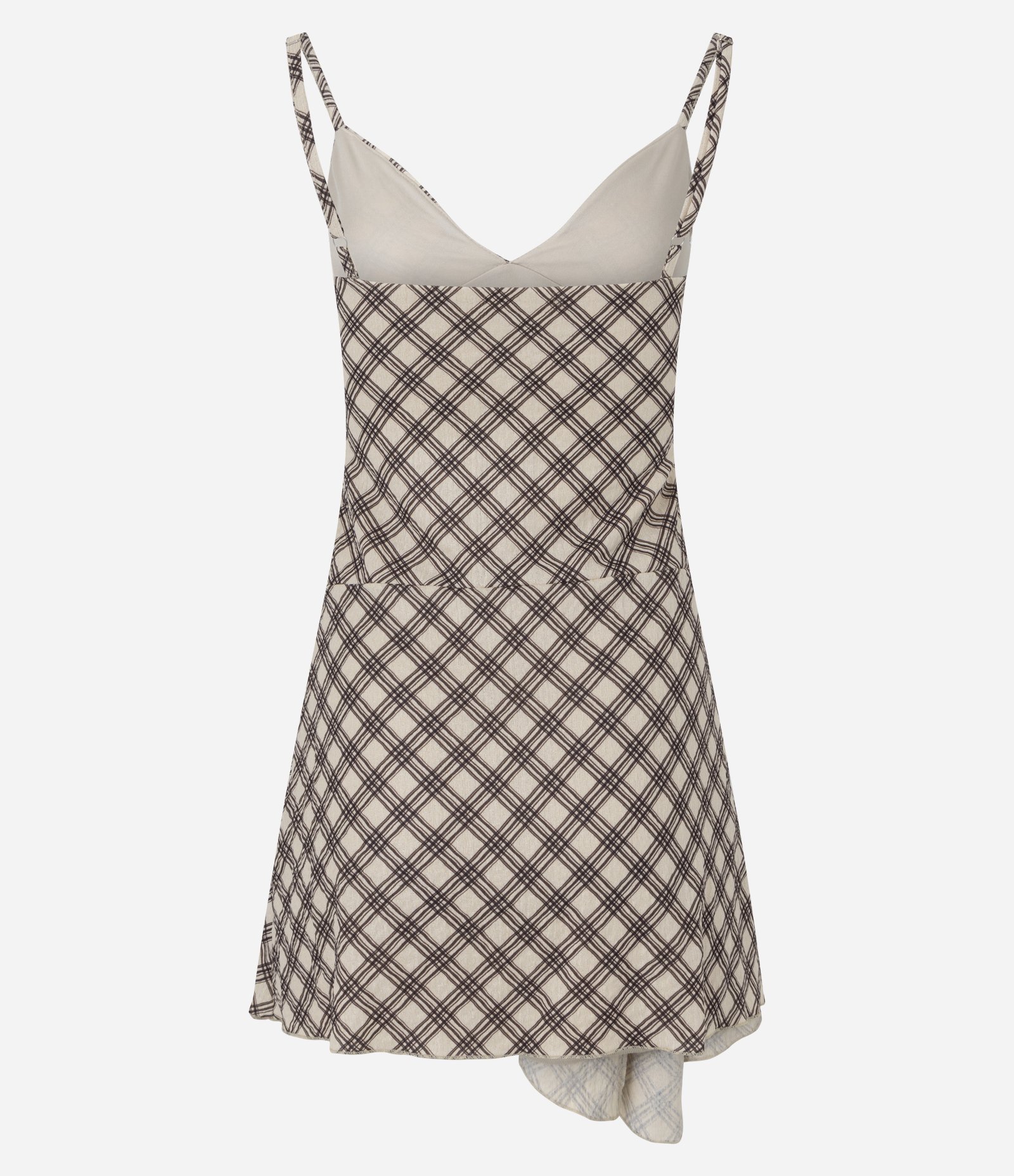 Vestido Curto de Alcinha em Xadrez com Saia Assimétrica Bege 3
