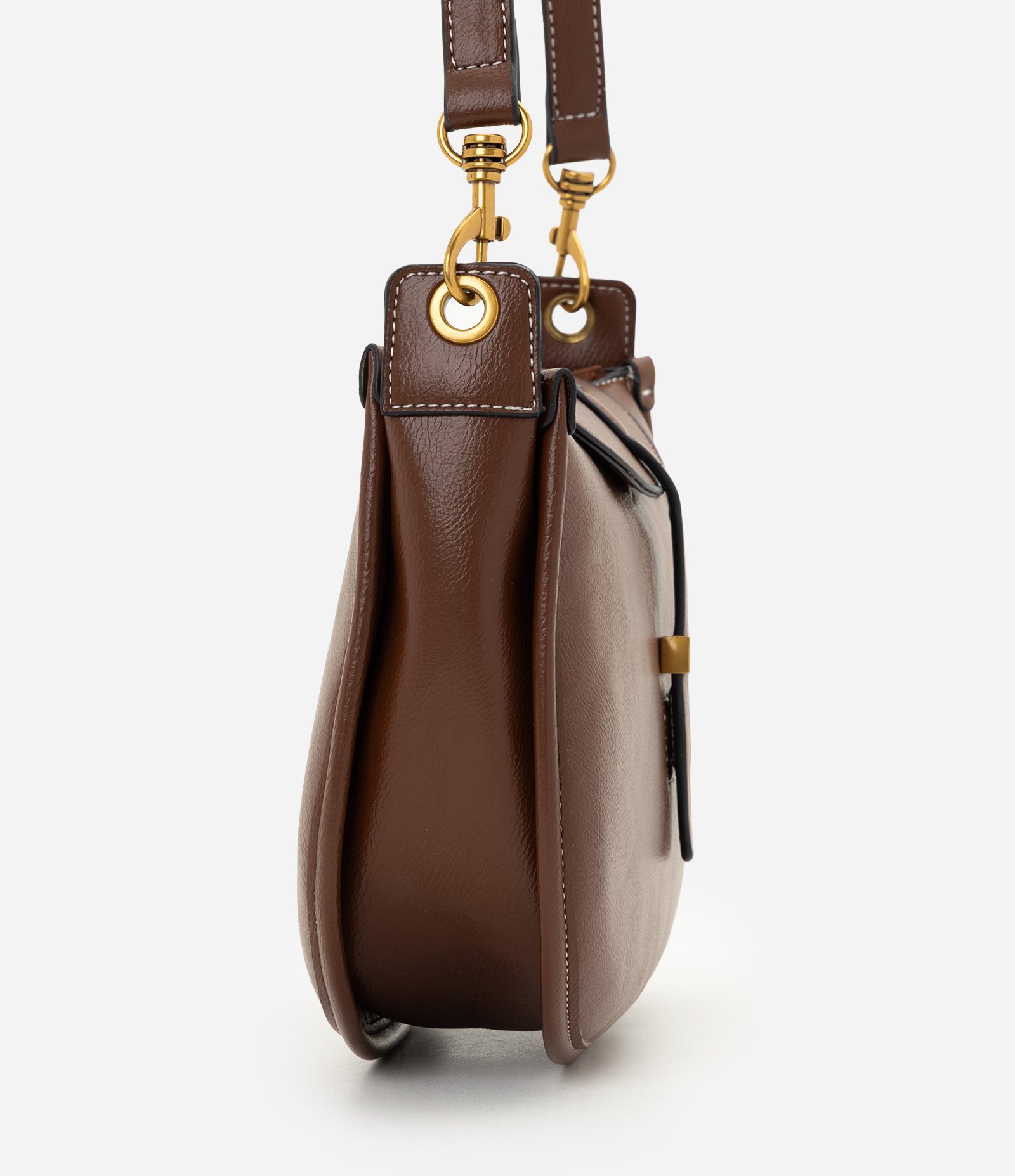 Bolsa Meia Lua Média em PU com Alça Transversal Marrom 2