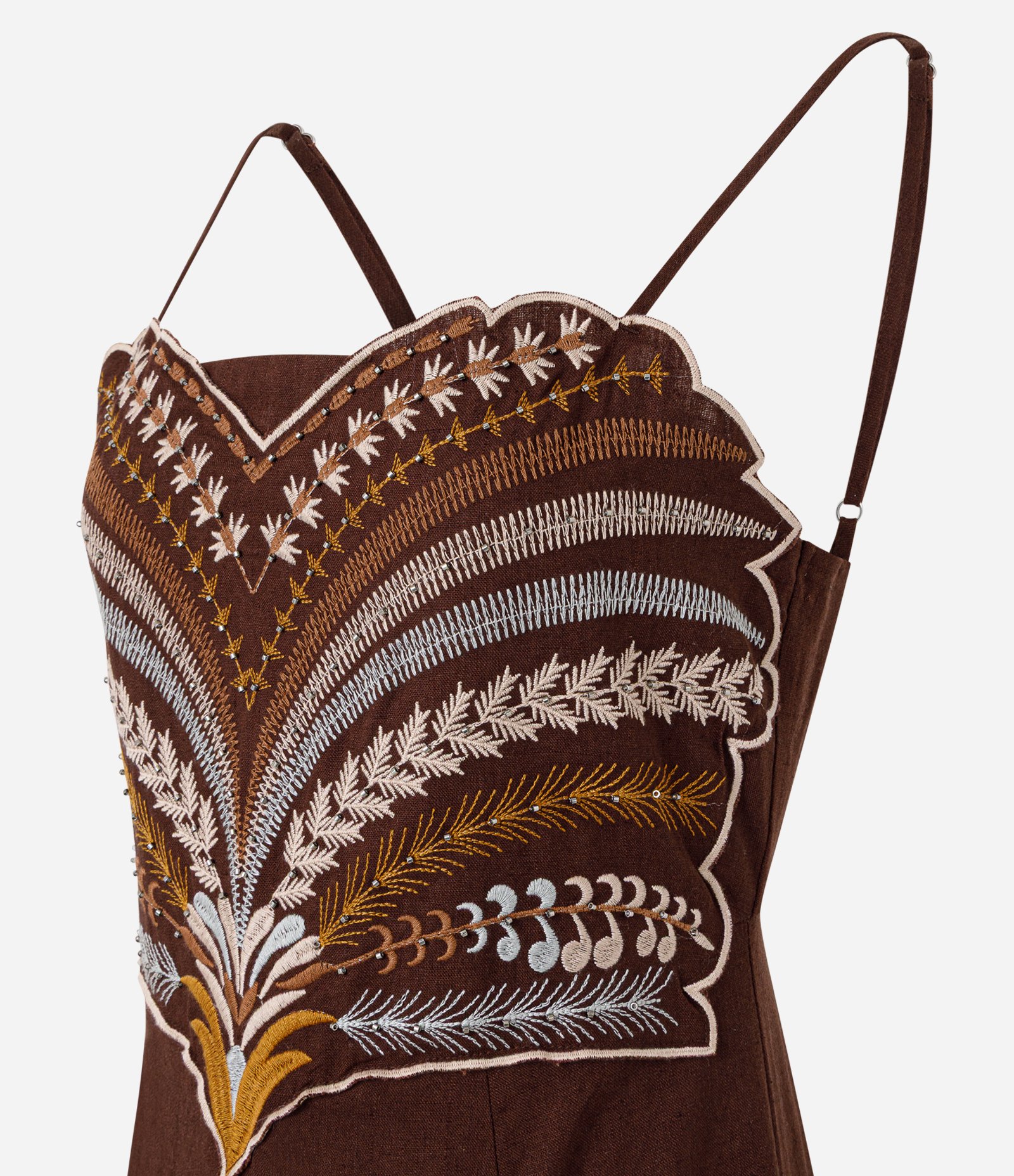 Vestido em Viscolinho com Bordado no Busto Marrom 2
