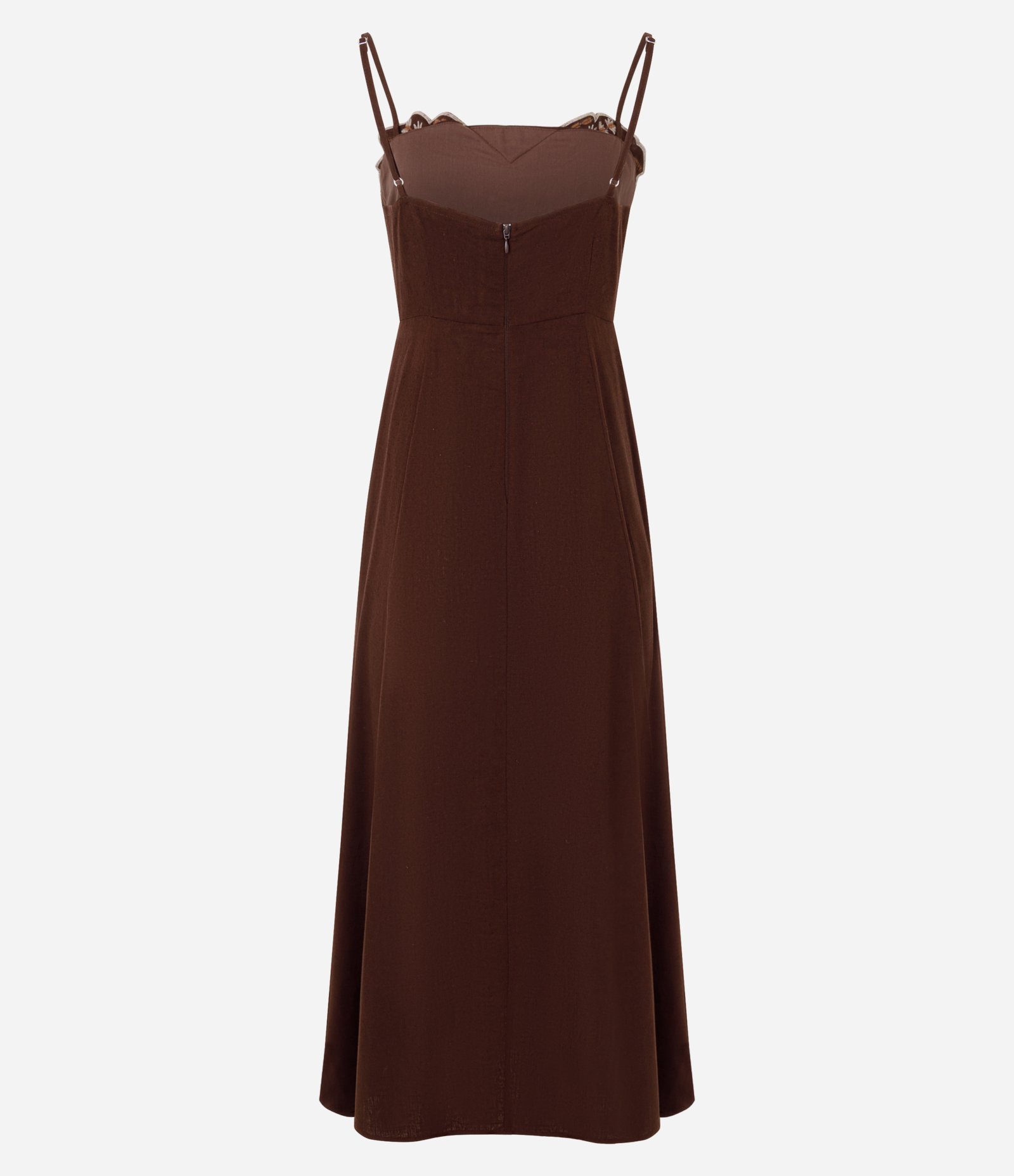 Vestido em Viscolinho com Bordado no Busto Marrom 3