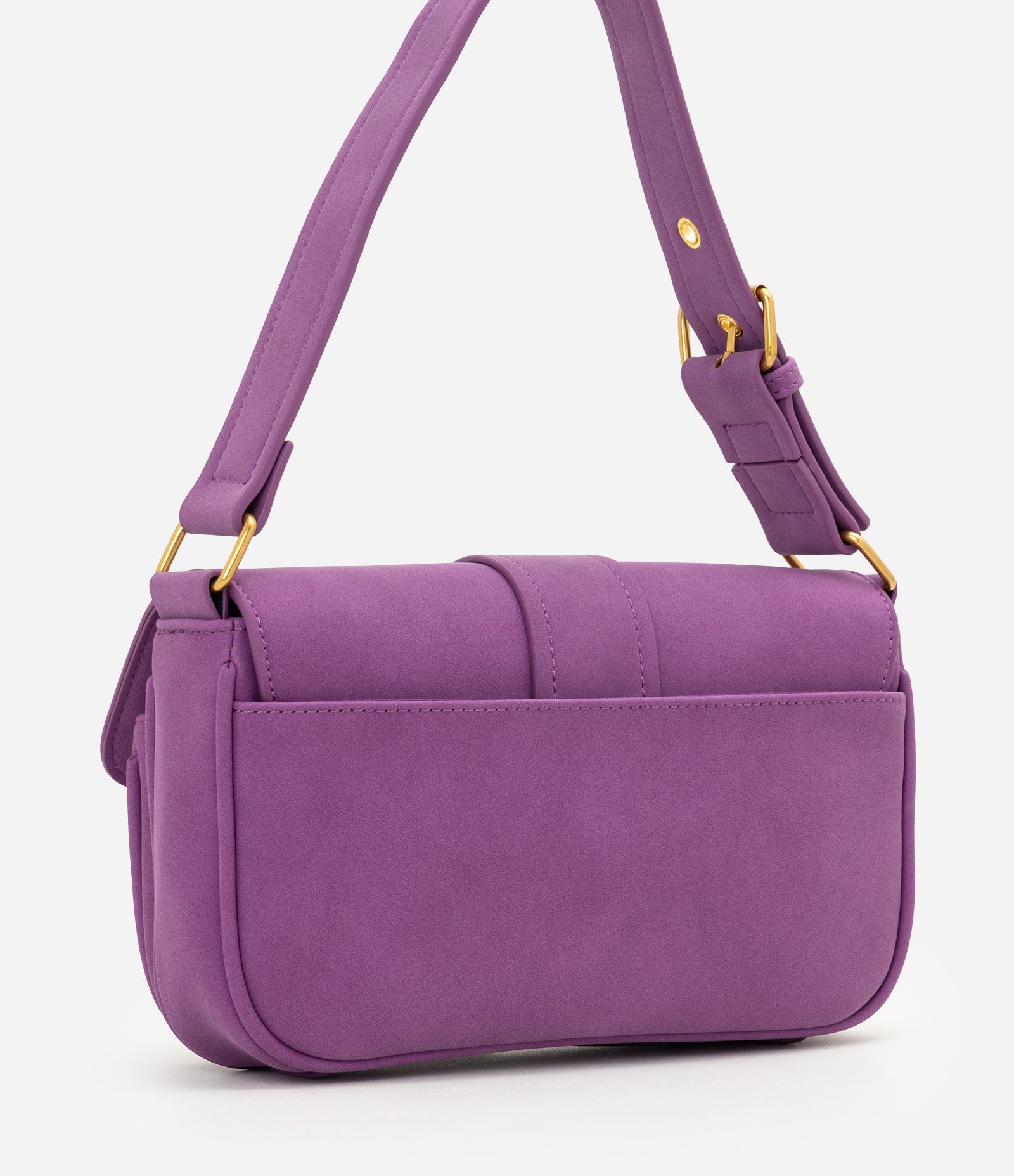 Bolsa Shoulder em Suede com Tampa e Bolsos Frontais Roxo 8