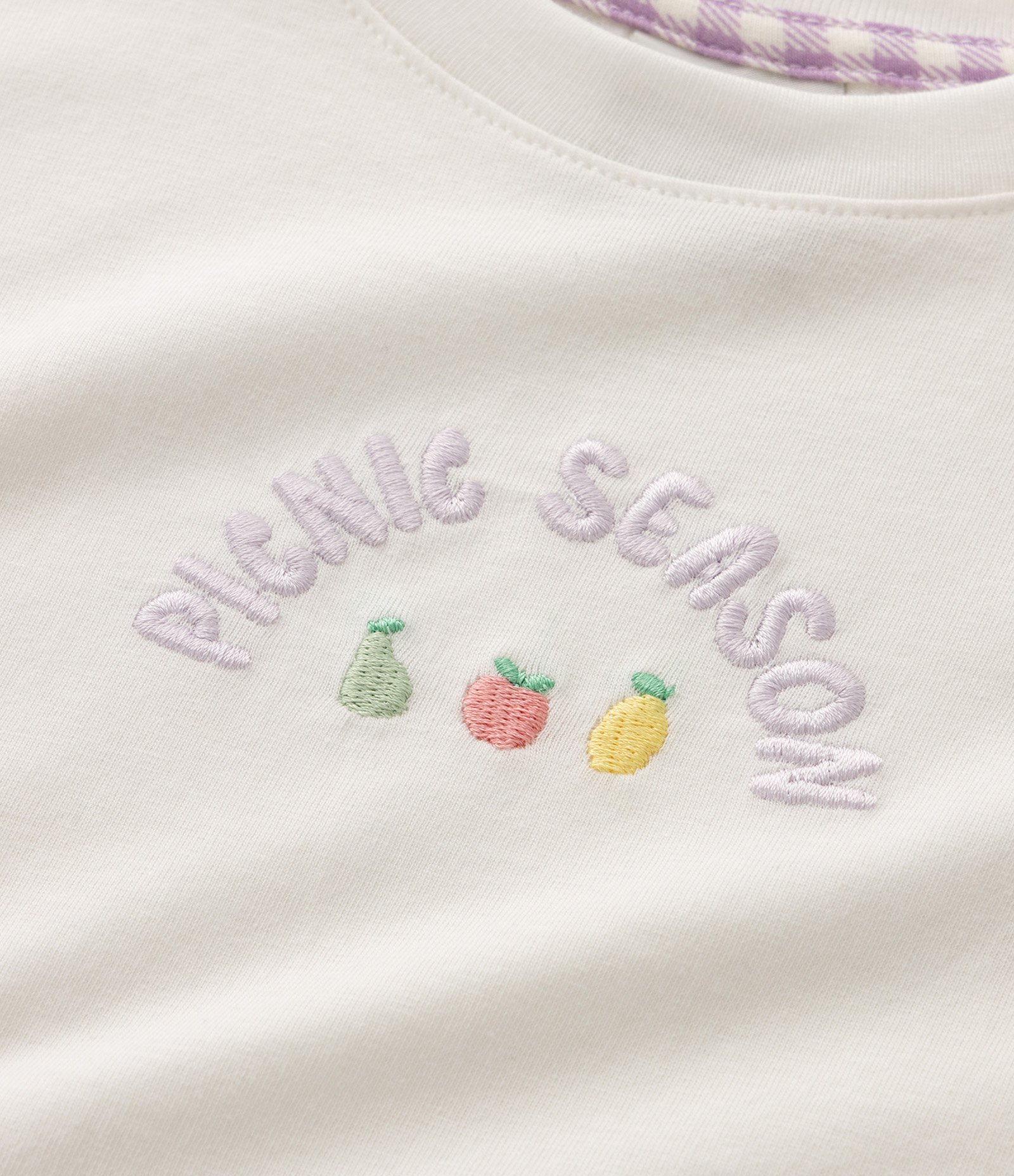 Conjunto Infantil Blusa com Laços e Short Saia com Estampa Vichy - Tam 1 A 6 Anos Branco/Lilás 5