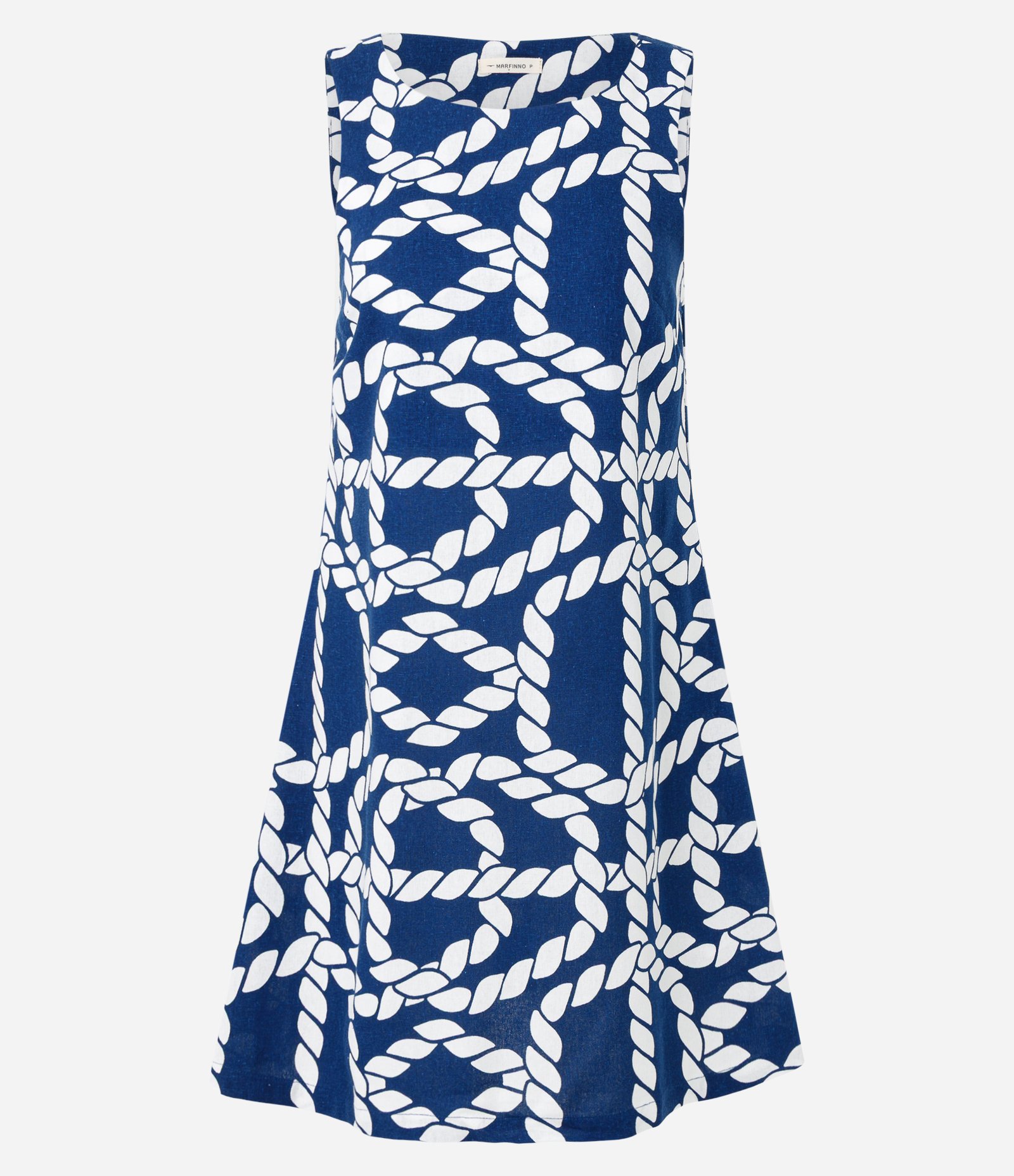 Vestido Curto em Viscolinho com Estampa de Correntes Azul 1