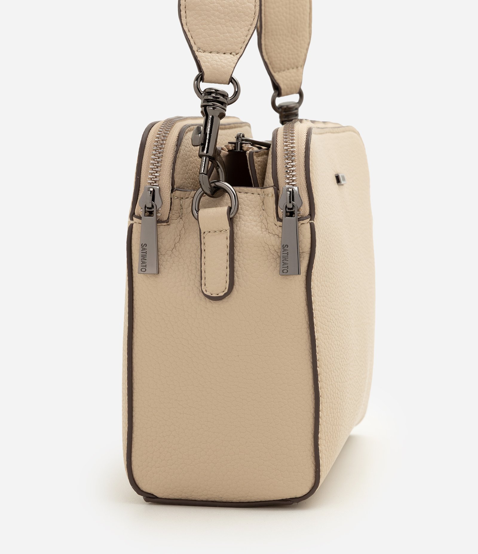 Bolsa Transversal Média em PU com Alça Ajustável Bege 2
