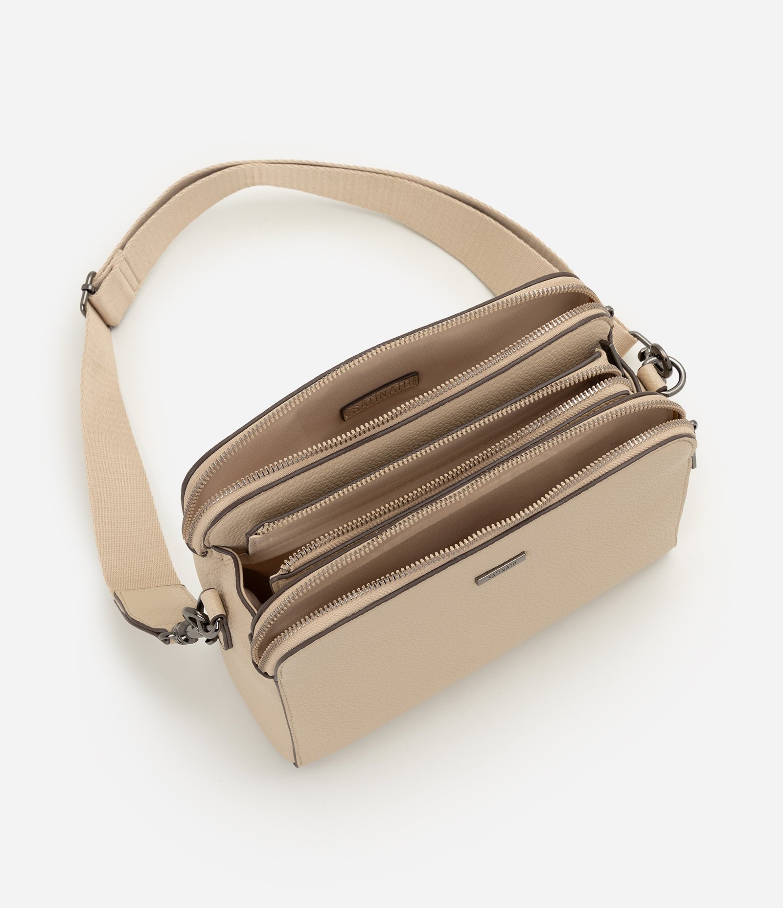 Bolsa Transversal Média em PU com Alça Ajustável Bege 4