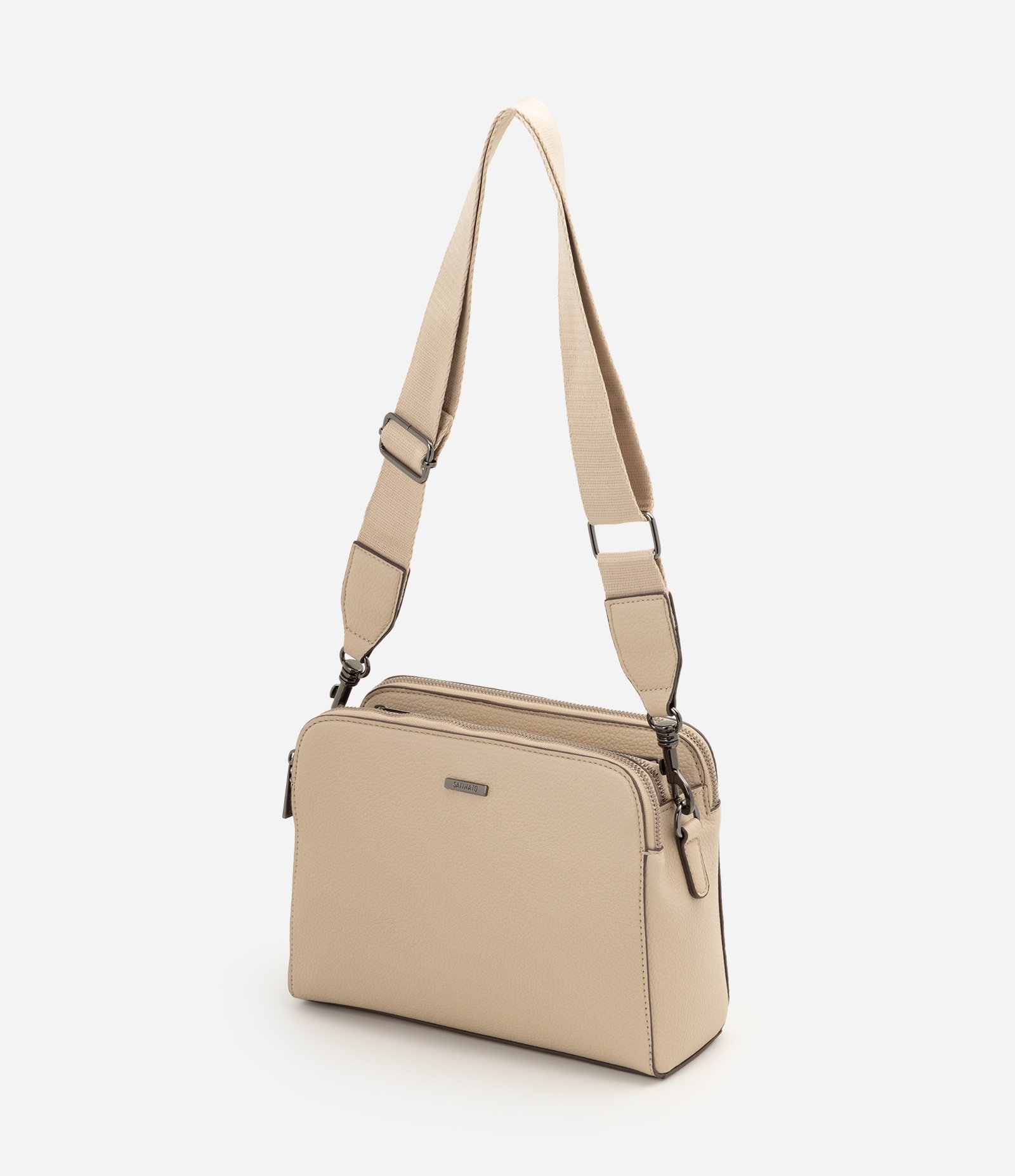 Bolsa Transversal Média em PU com Alça Ajustável Bege 5