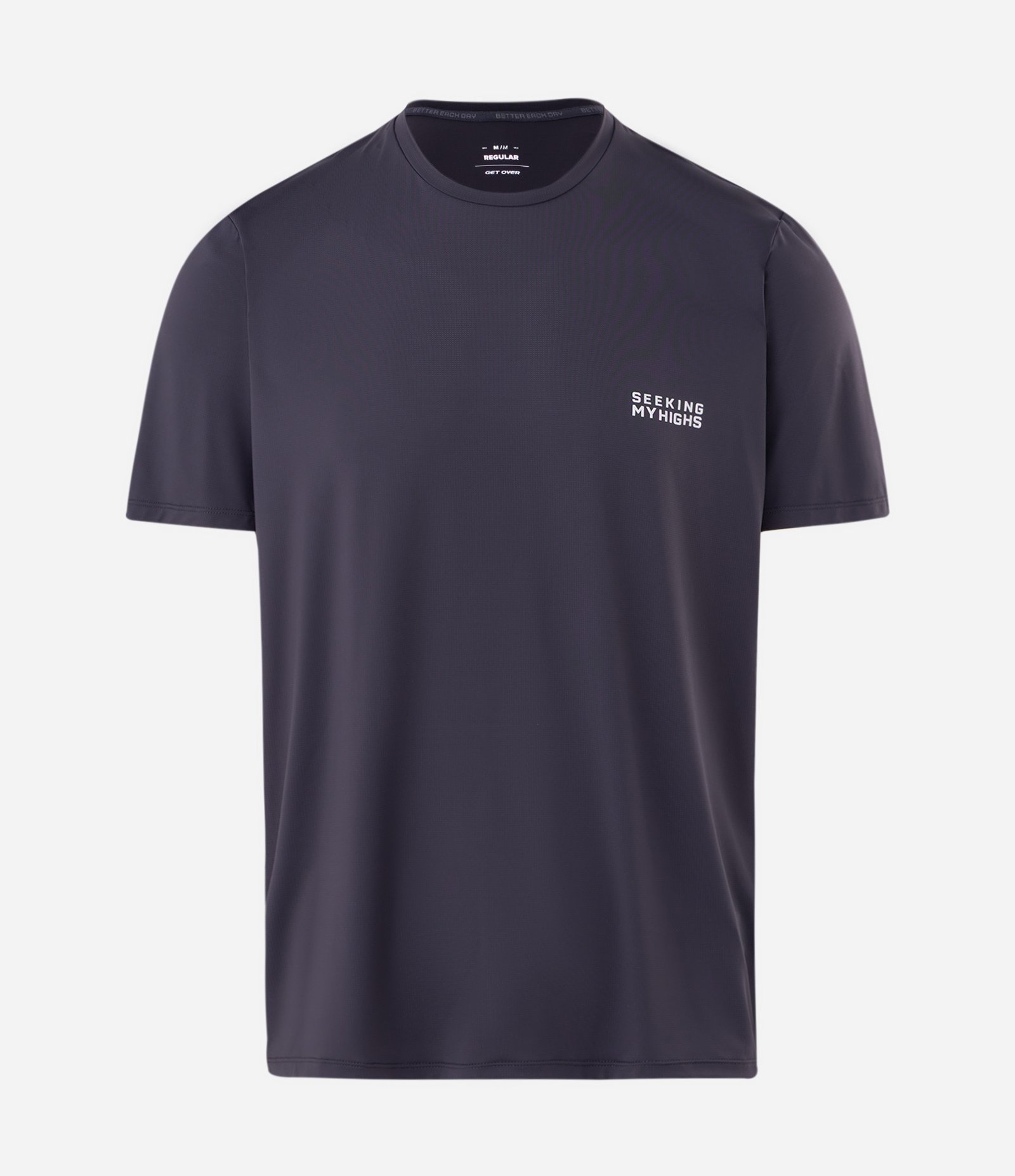 Camiseta Regular com Tecnologia Dry e Estampa Lettering Seeking My Highs Cinza 5