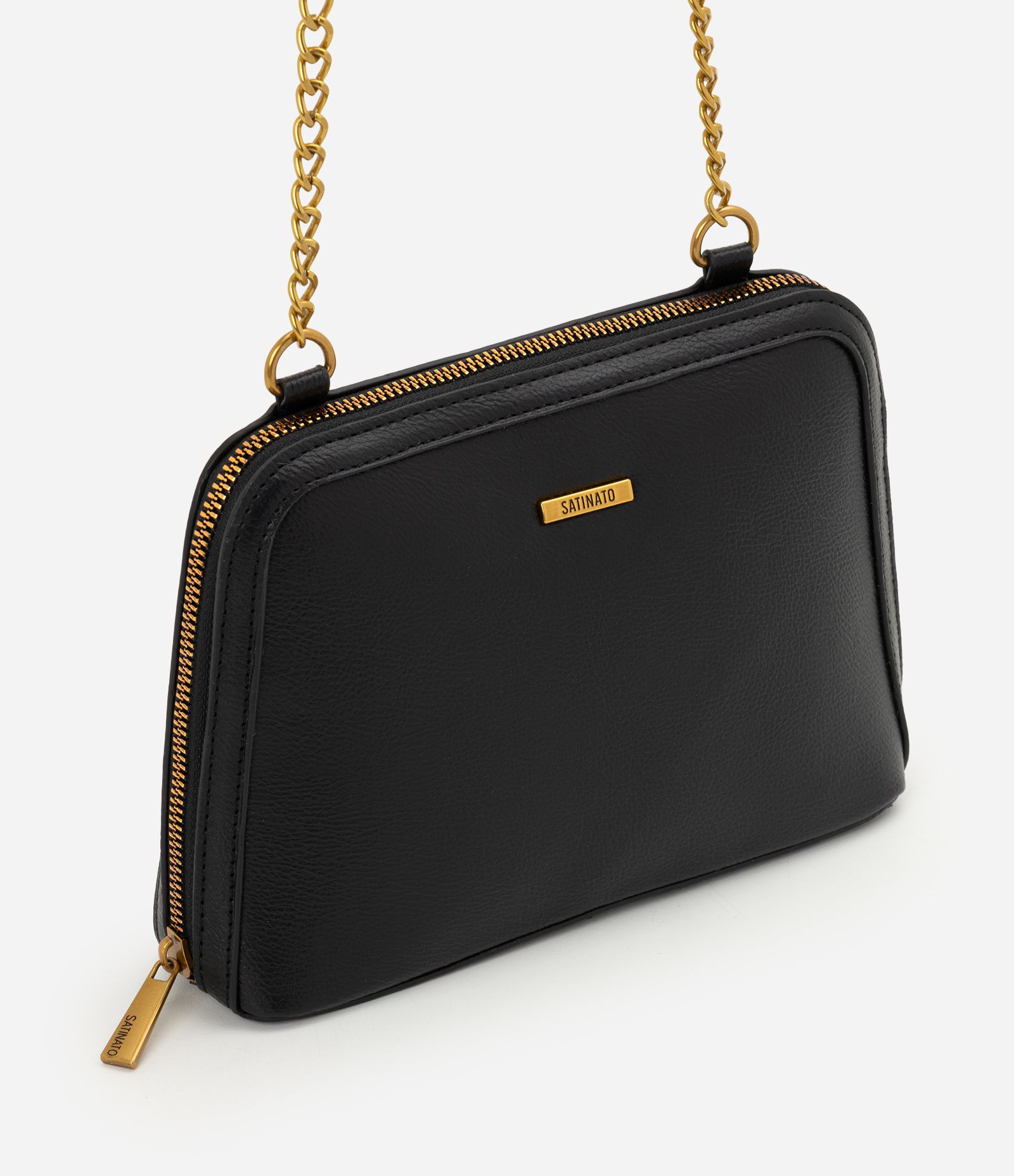 Bolsa Transversal Média em PU com Alça Corrente Preto 1