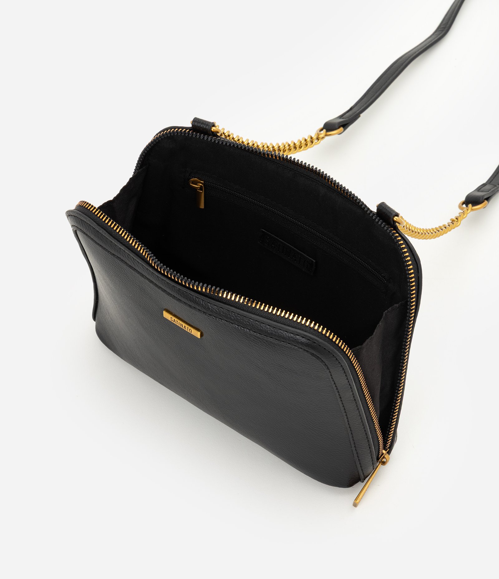 Bolsa Transversal Média em PU com Alça Corrente Preto 5