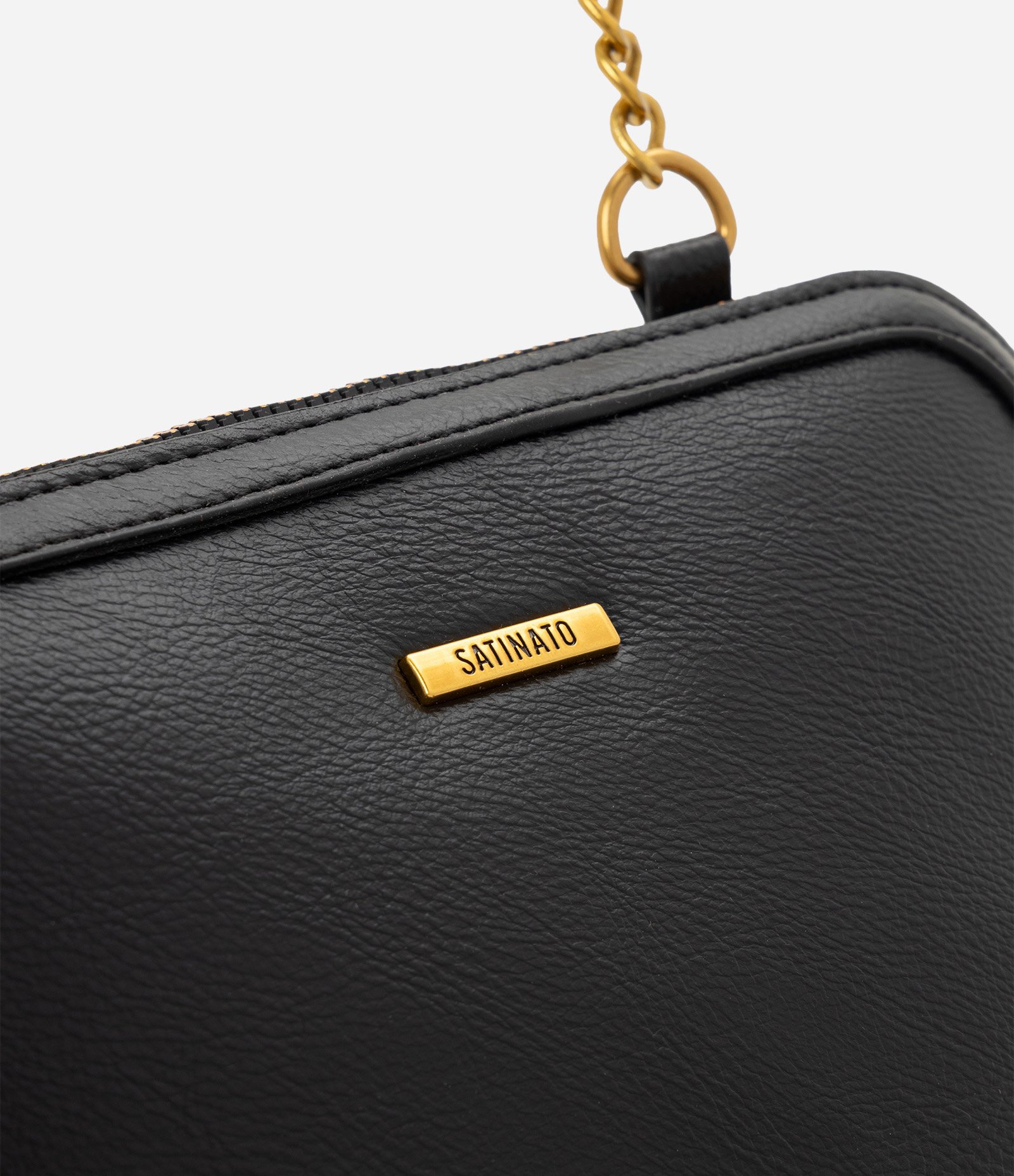 Bolsa Transversal Média em PU com Alça Corrente Preto 6