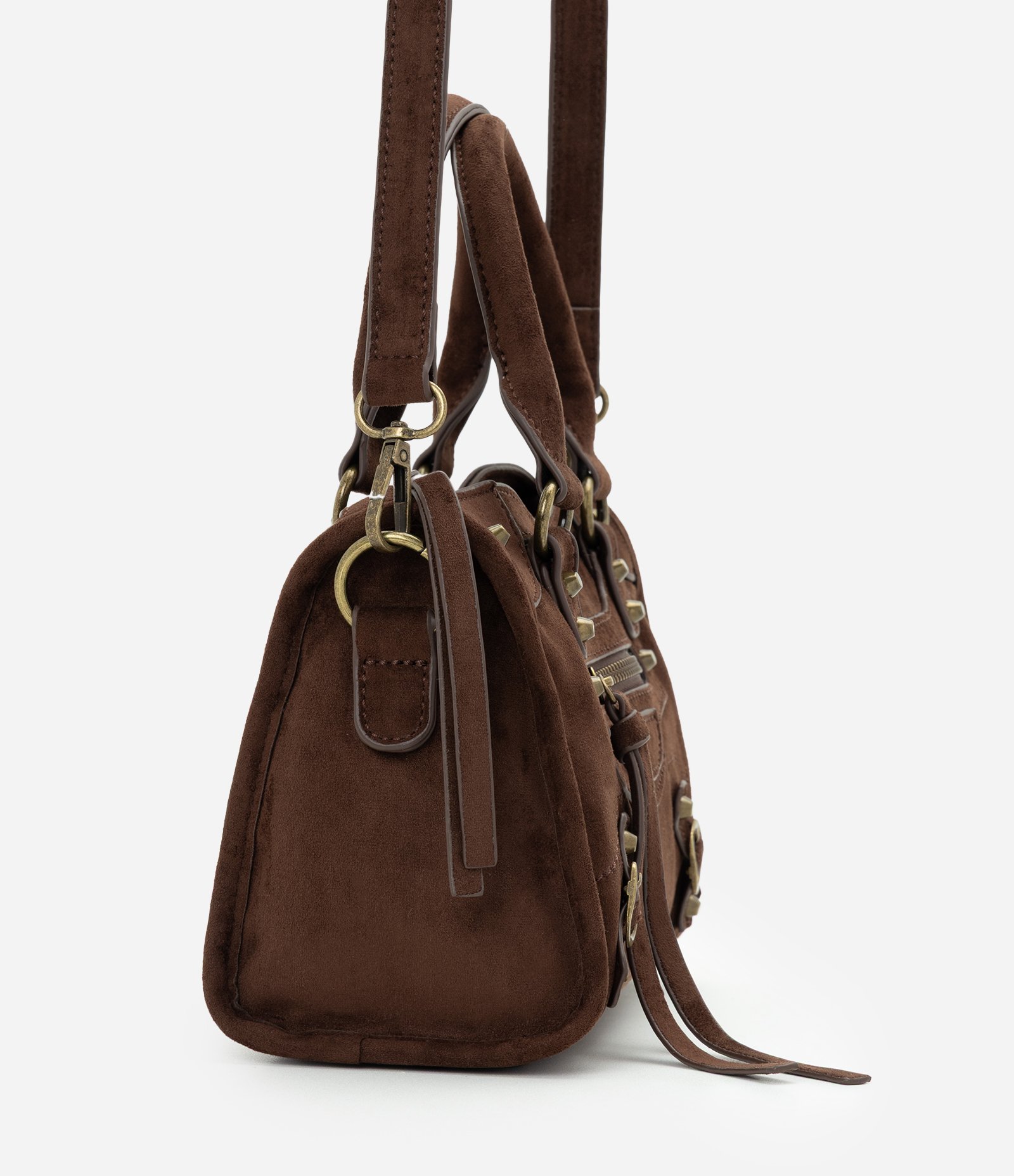 Bolsa Satchel Pequena em PU com Alça Longa Removível Marrom 2