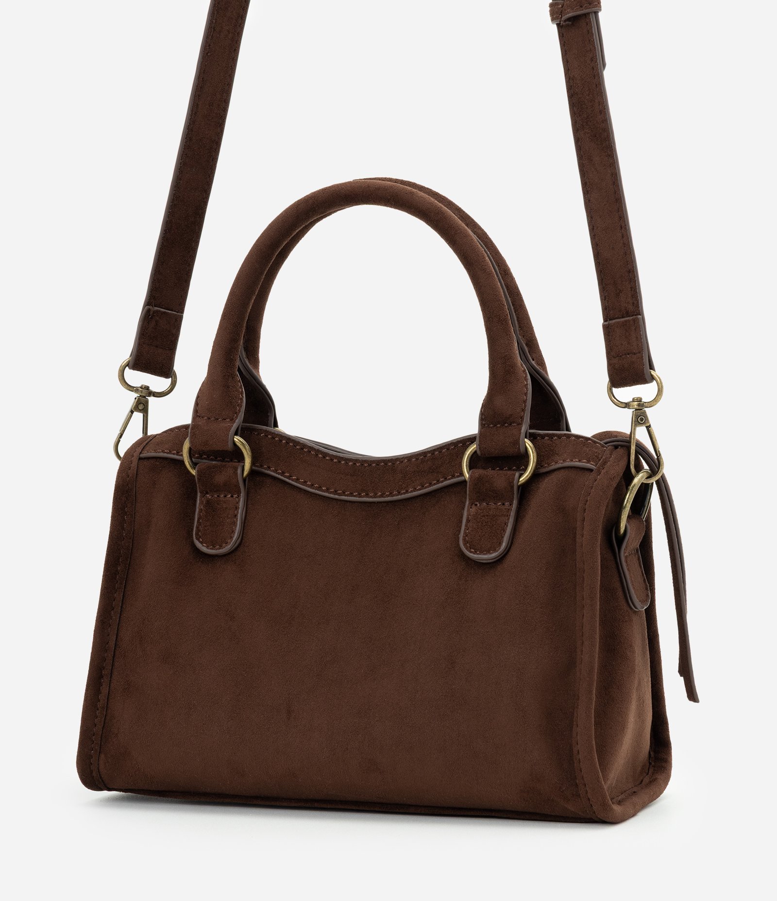 Bolsa Satchel Pequena em PU com Alça Longa Removível Marrom 3